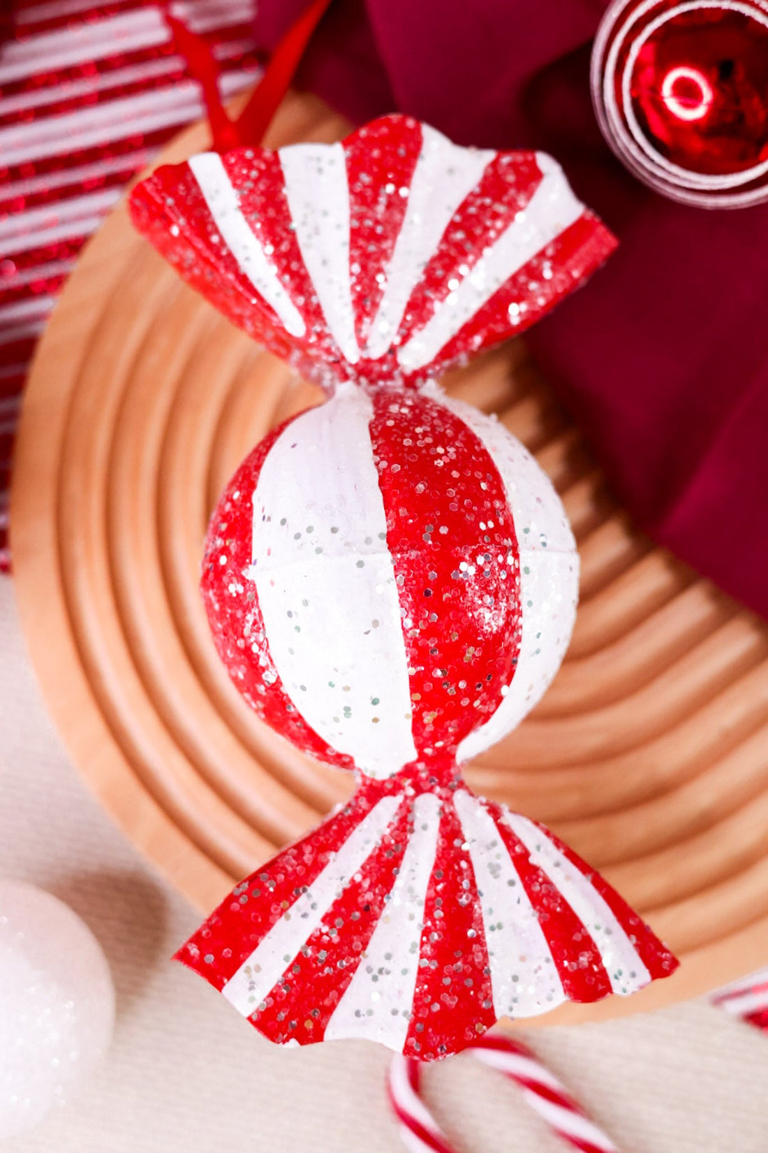Red & White Christmas Peppermint Candy Ornament - Whiskey Skies - RAZ IMPORTS