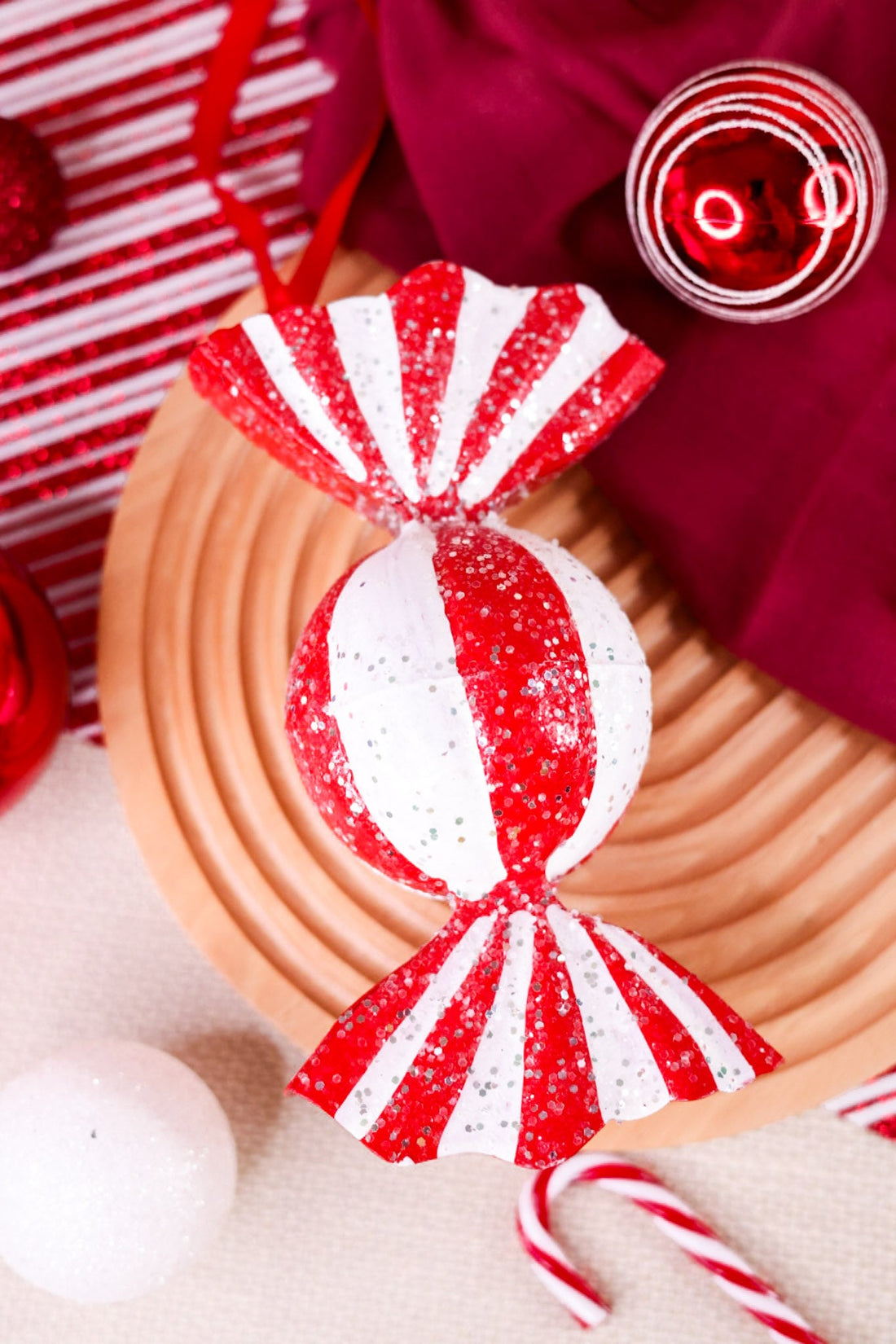 Red & White Christmas Peppermint Candy Ornament - Whiskey Skies - RAZ IMPORTS