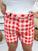 Red & White Gingham Shorts With Rope Print Accent - Whiskey Skies - 2 FLY CO.