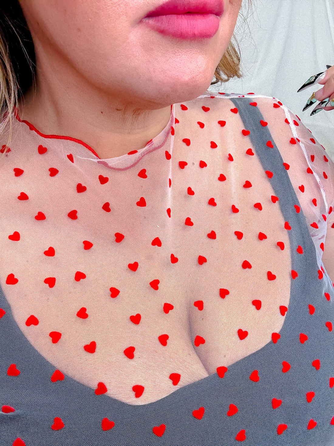 Red & White Mesh Heart Long Sleeve Layering Top - Whiskey Skies - DAVI & DANI