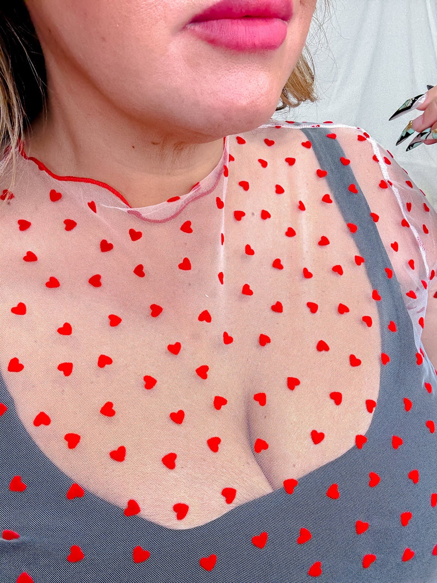 Red & White Mesh Heart Long Sleeve Layering Top - Whiskey Skies - DAVI & DANI