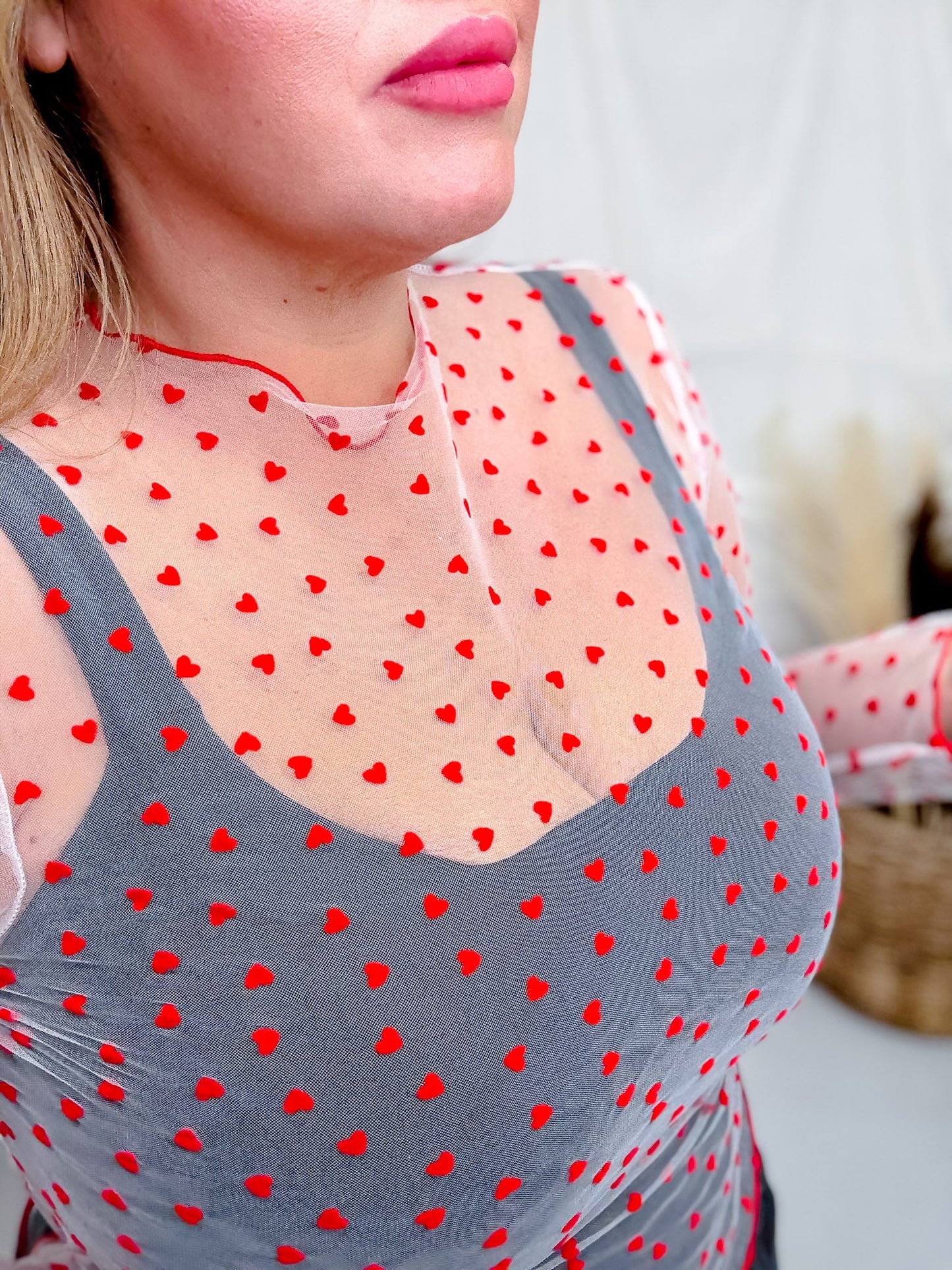 Red & White Mesh Heart Long Sleeve Layering Top - Whiskey Skies - DAVI & DANI