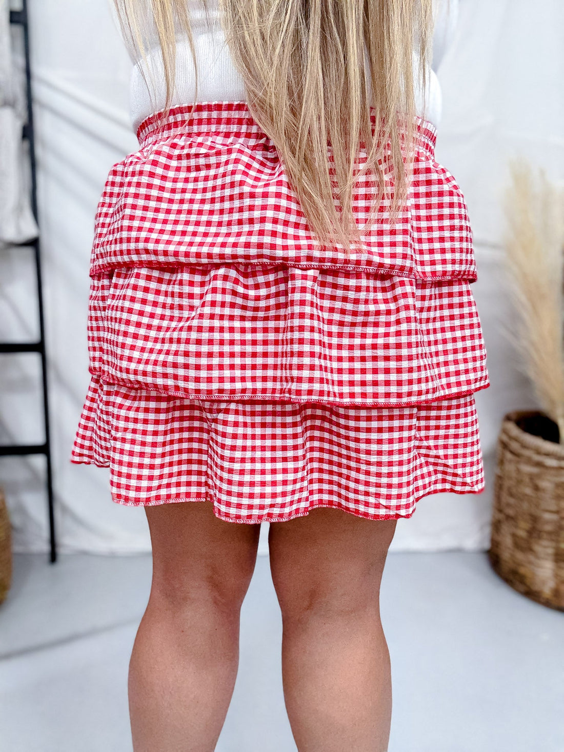 Red & White Ruffle Tiered Gingham Skort - Whiskey Skies - SOUTHERN GRACE