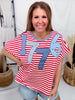 Red & White Striped "1776" Short Sleeve Shirt - Whiskey Skies - SOUTHERN GRACE