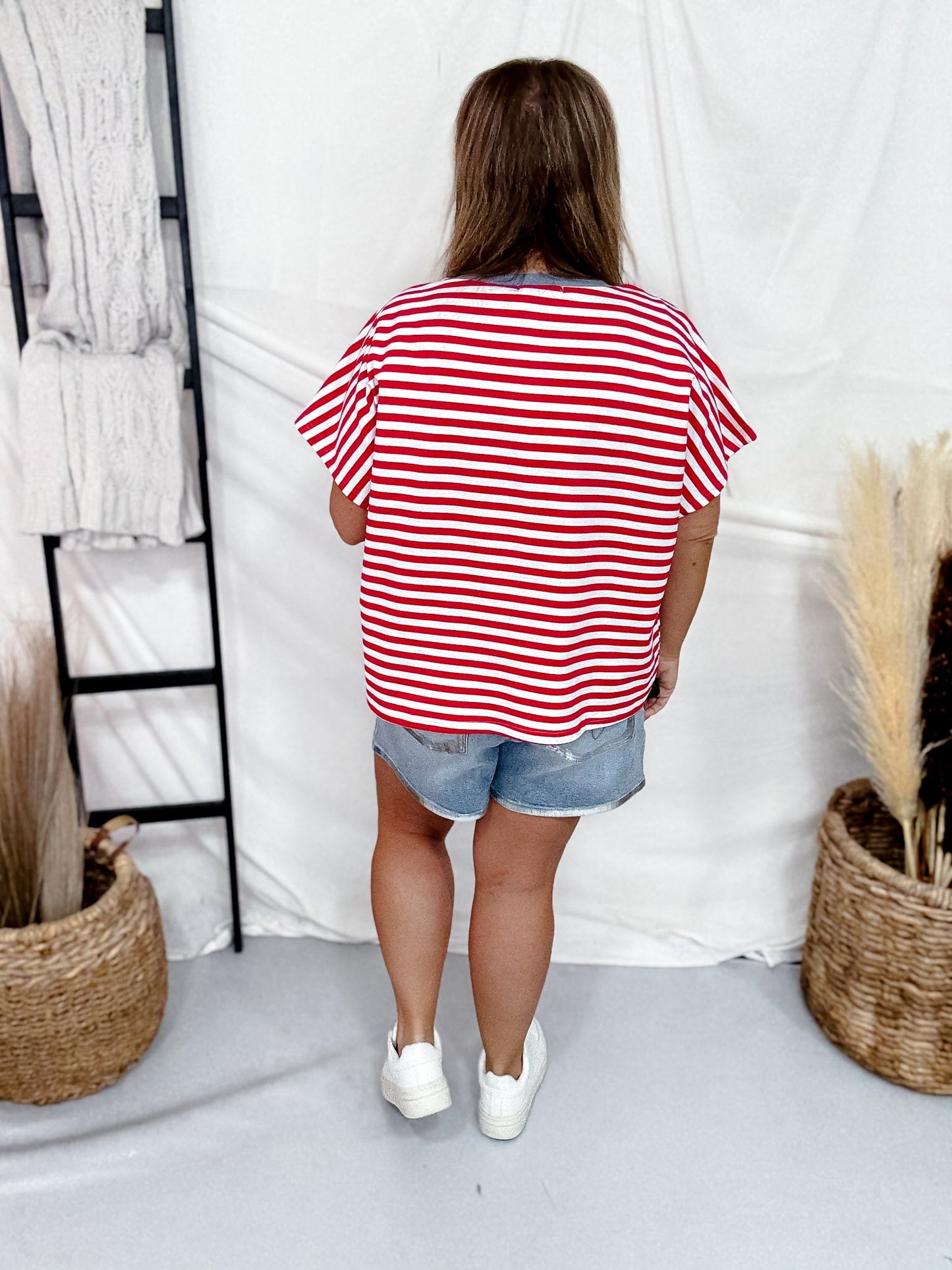 Red & White Striped "1776" Short Sleeve Shirt - Whiskey Skies - SOUTHERN GRACE