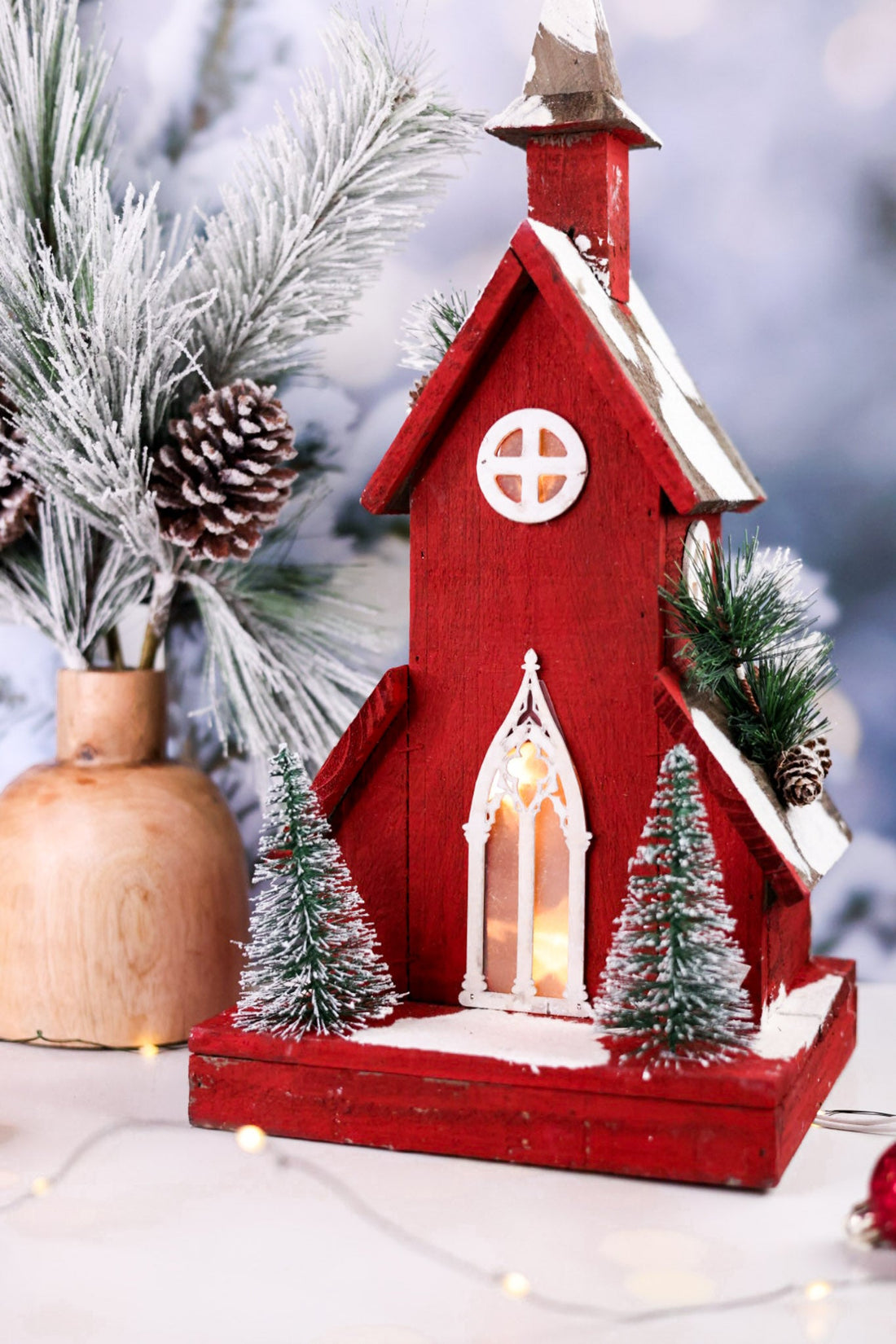 Red Winter Wonderland Church Table Top Decoration - Whiskey Skies - MELROSE INTL