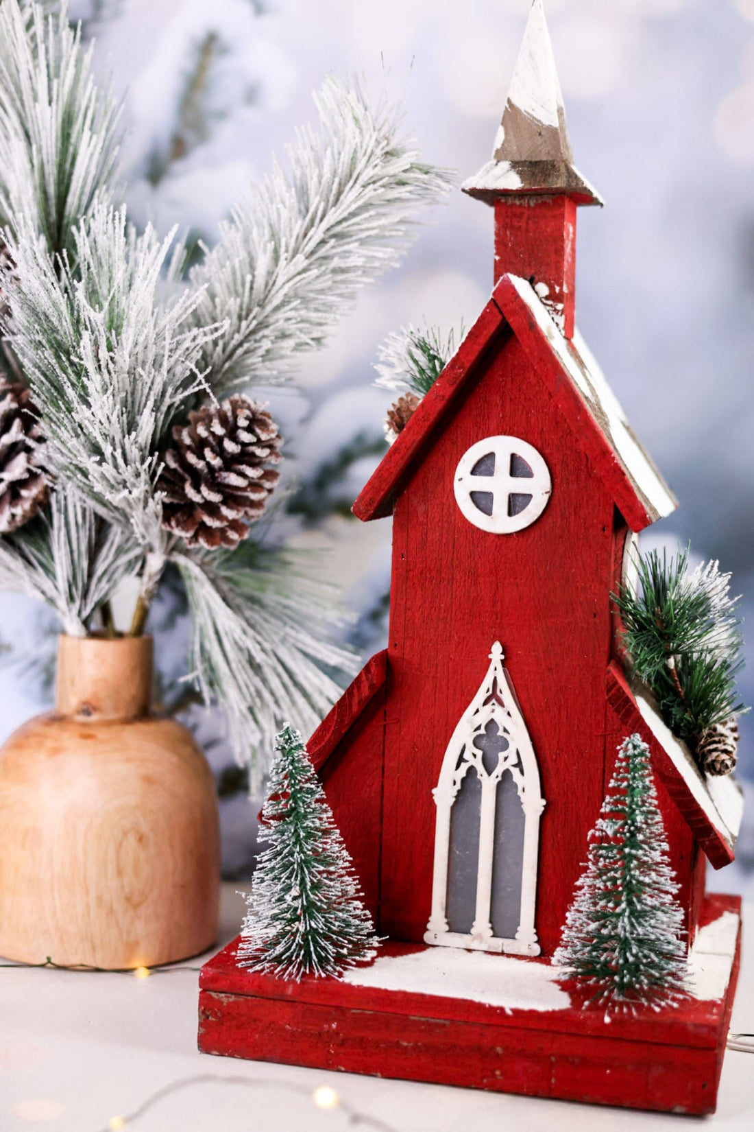 Red Winter Wonderland Church Table Top Decoration - Whiskey Skies - MELROSE INTL