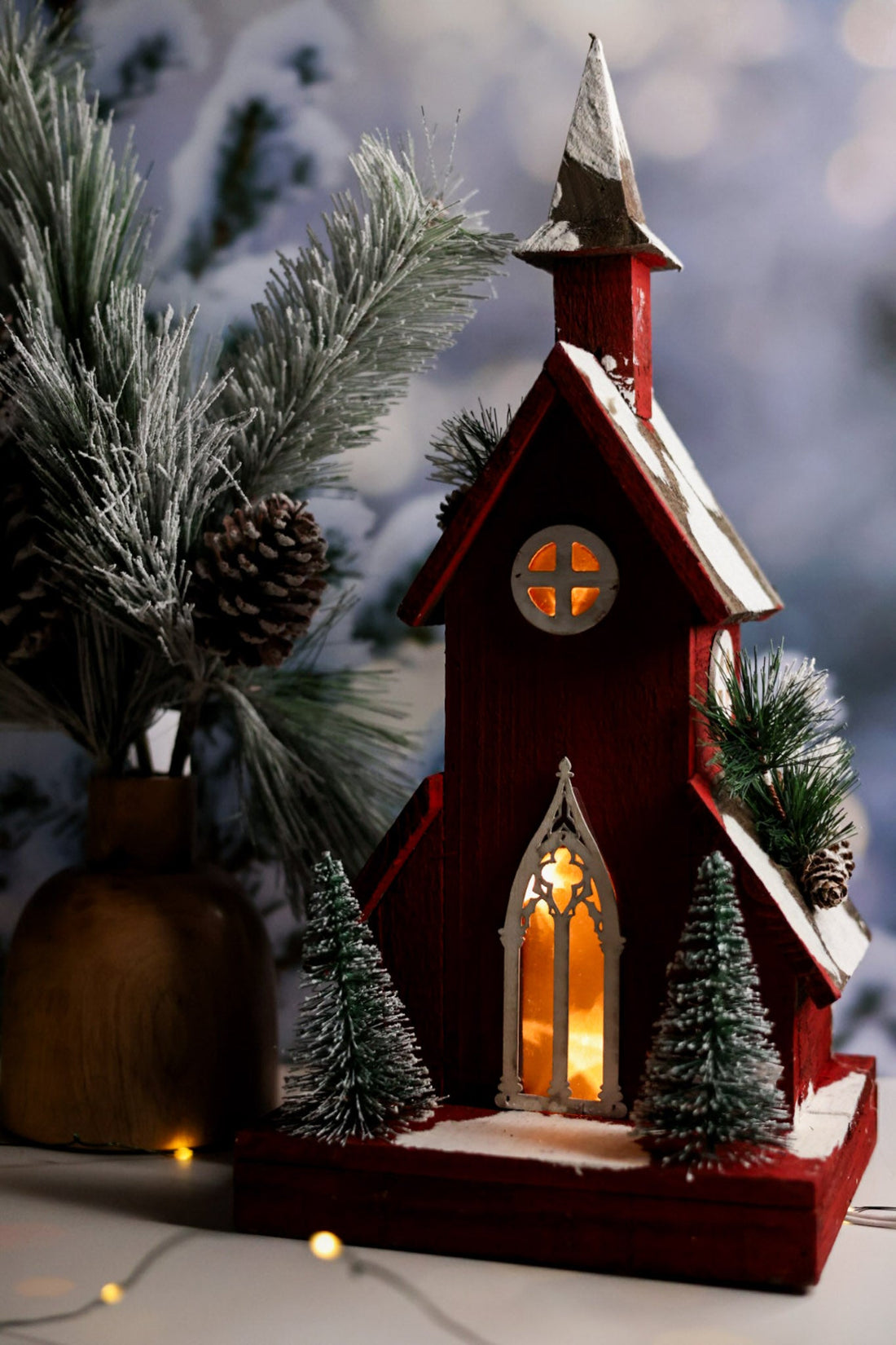 Red Winter Wonderland Church Table Top Decoration - Whiskey Skies - MELROSE INTL