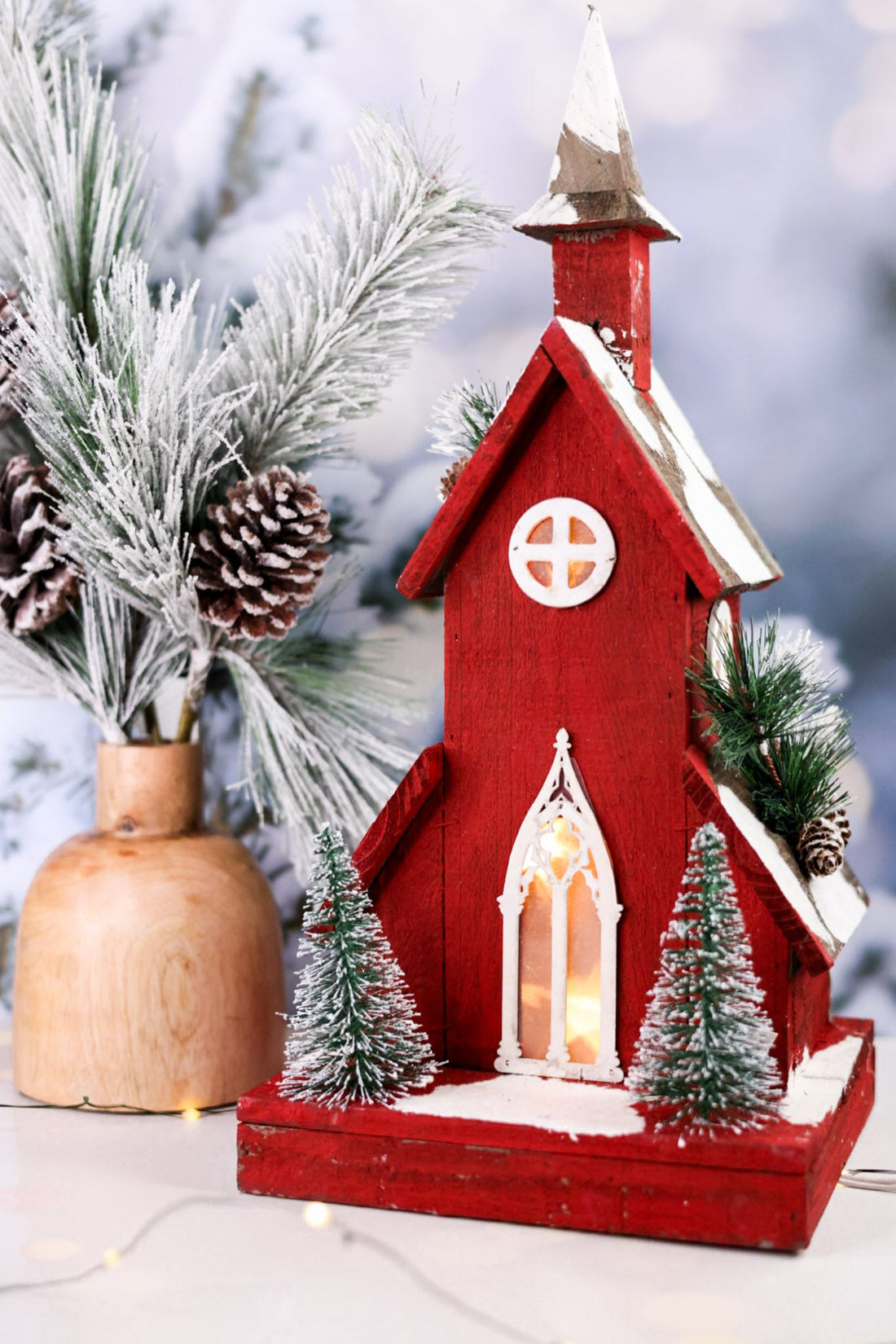 Red Winter Wonderland Church Table Top Decoration - Whiskey Skies - MELROSE INTL