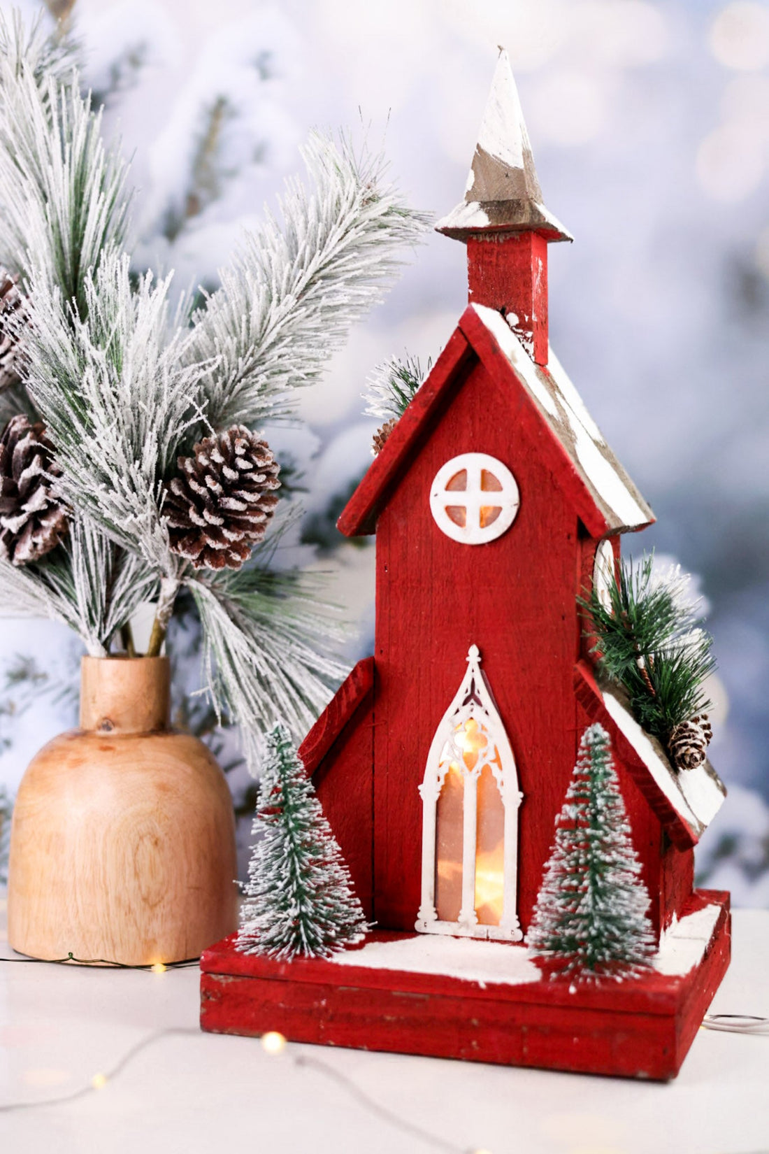 Red Winter Wonderland Church Table Top Decoration - Whiskey Skies - MELROSE INTL
