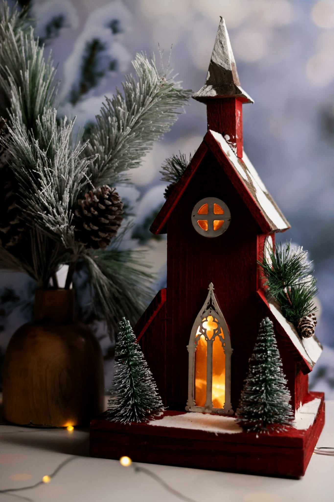 Red Winter Wonderland Church Table Top Decoration - Whiskey Skies - MELROSE INTL
