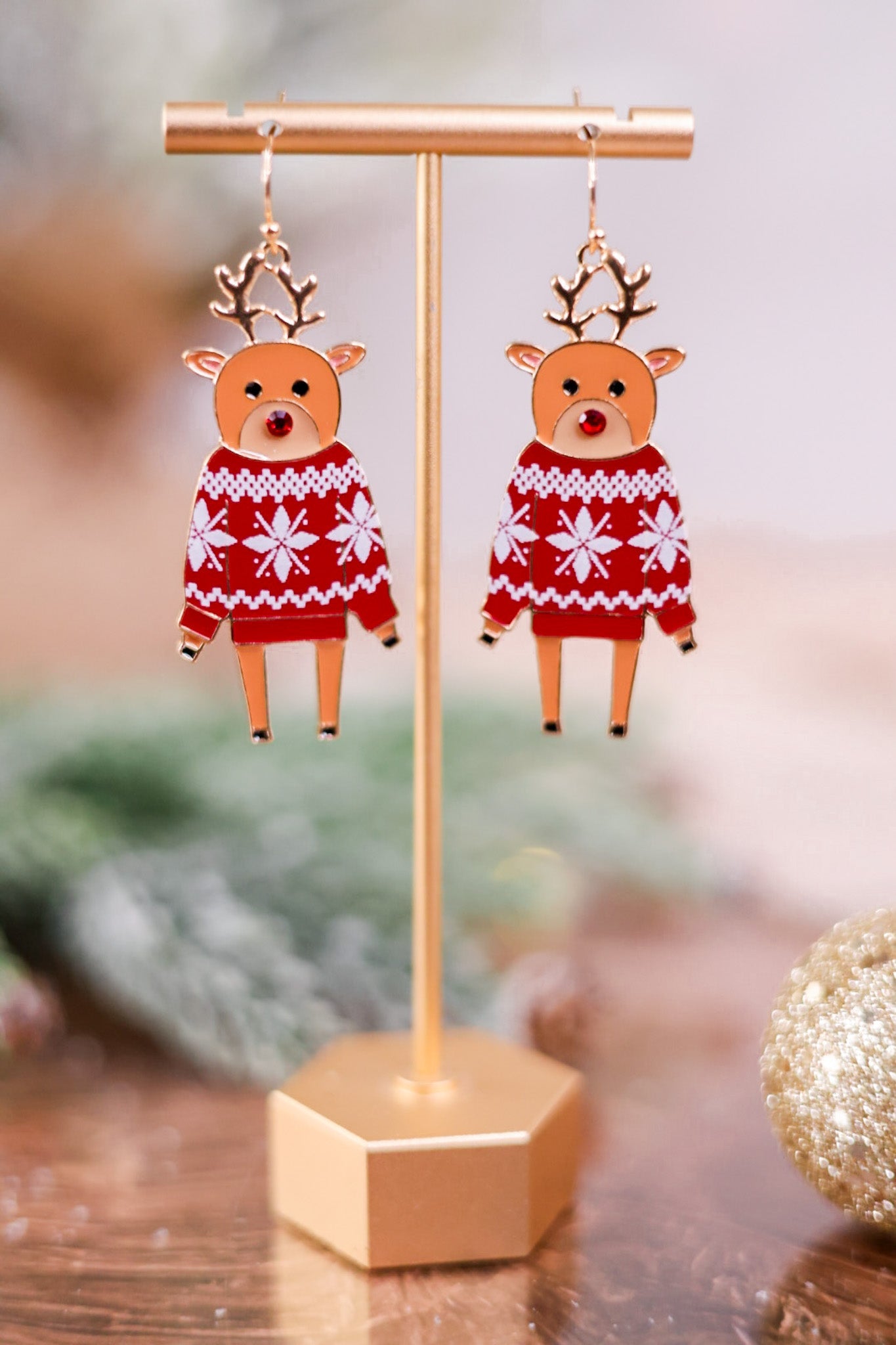 Reindeer in Red Sweaters Earrings - Whiskey Skies - PERIWINKLE BY BARLOW