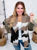 Relaxed Fit 3/4 Sleeve Camo Cardigan W/ Dropped Shoulders - Whiskey Skies - POL CLOTHING INC.