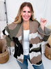 Relaxed Fit 3/4 Sleeve Camo Cardigan W/ Dropped Shoulders - Whiskey Skies - POL CLOTHING INC.
