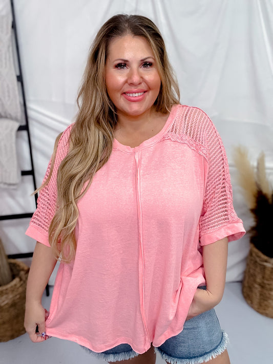 Relaxed Fit Knit Tunic Top in Coral Pink - Whiskey Skies - ANDREE BY UNIT