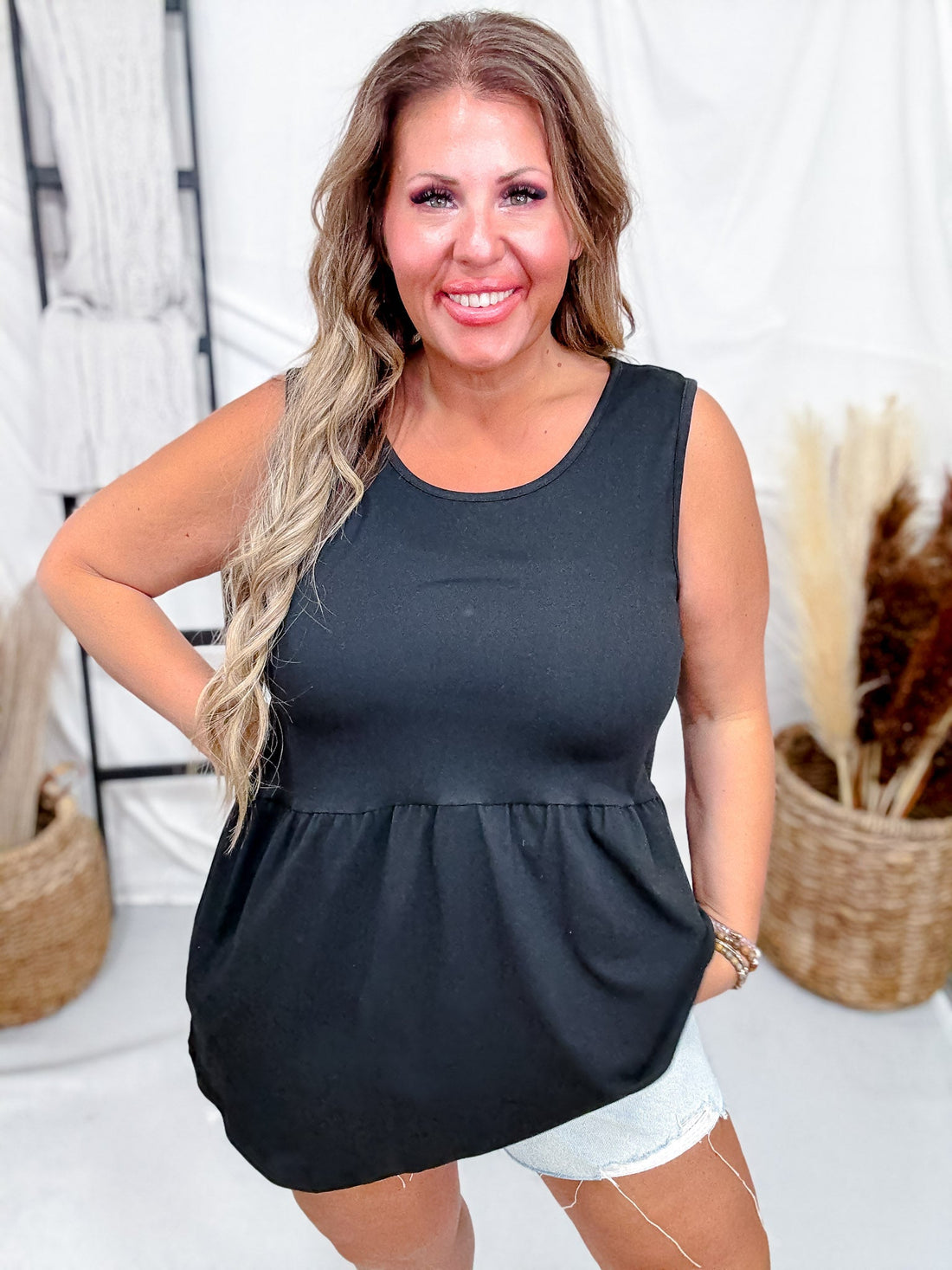Renee Ruffle Tank Top in Black - Whiskey Skies - MICHELLE MAE