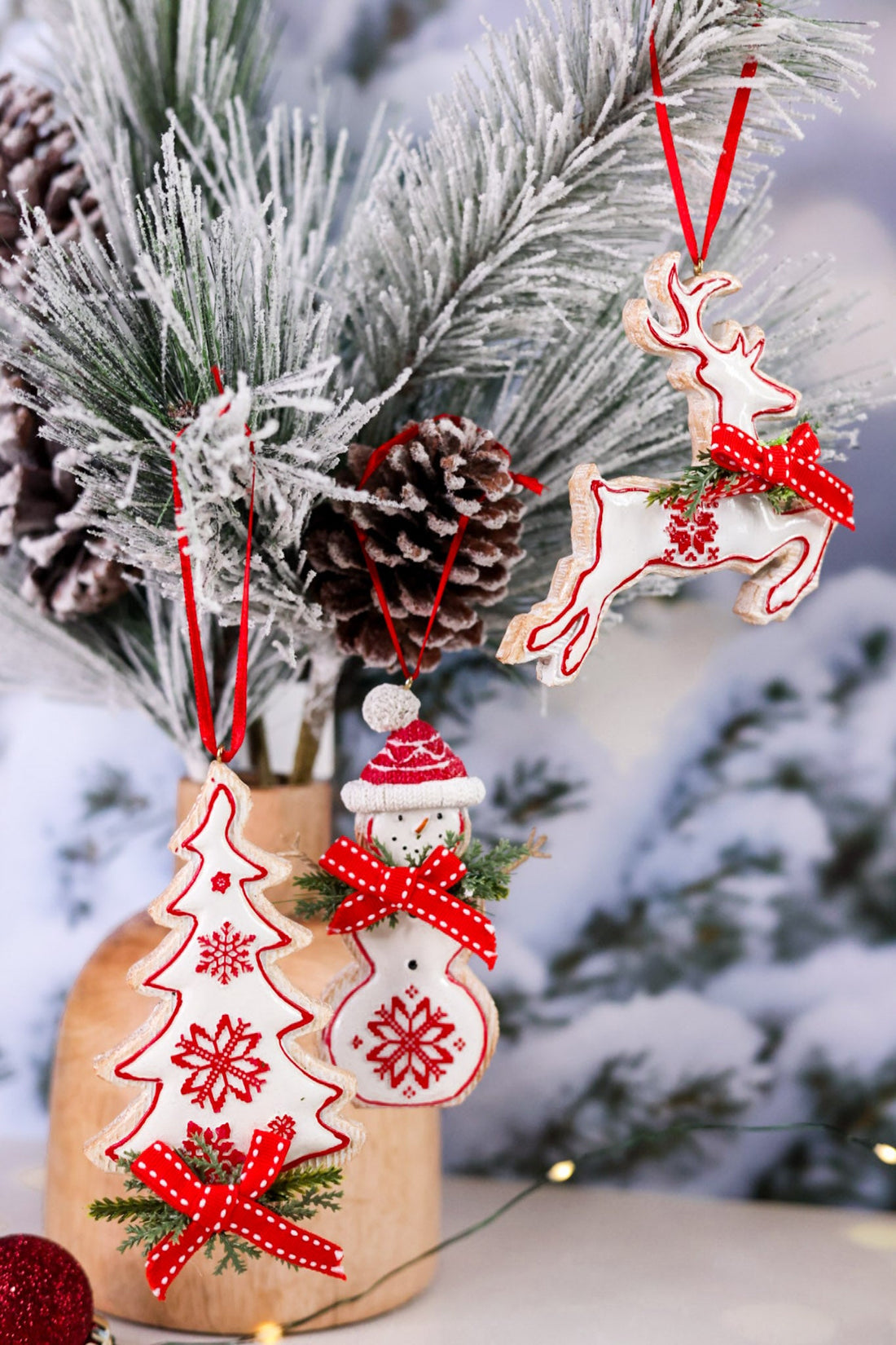 Resin Classic Red & White Christmas Ornaments (Three Styles) - Whiskey Skies - MELROSE INTL