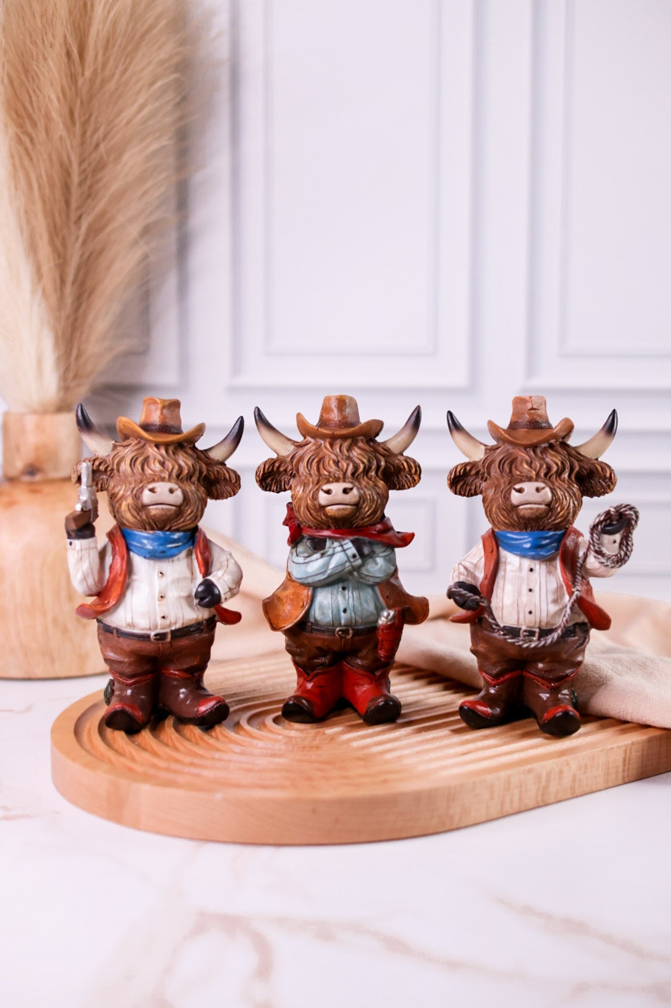 Resin Cowboy Highland Cows (3 Styles) - Whiskey Skies - GERSON COMPANIES