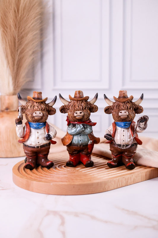 Resin Cowboy Highland Cows (3 Styles) - Whiskey Skies - GERSON COMPANIES