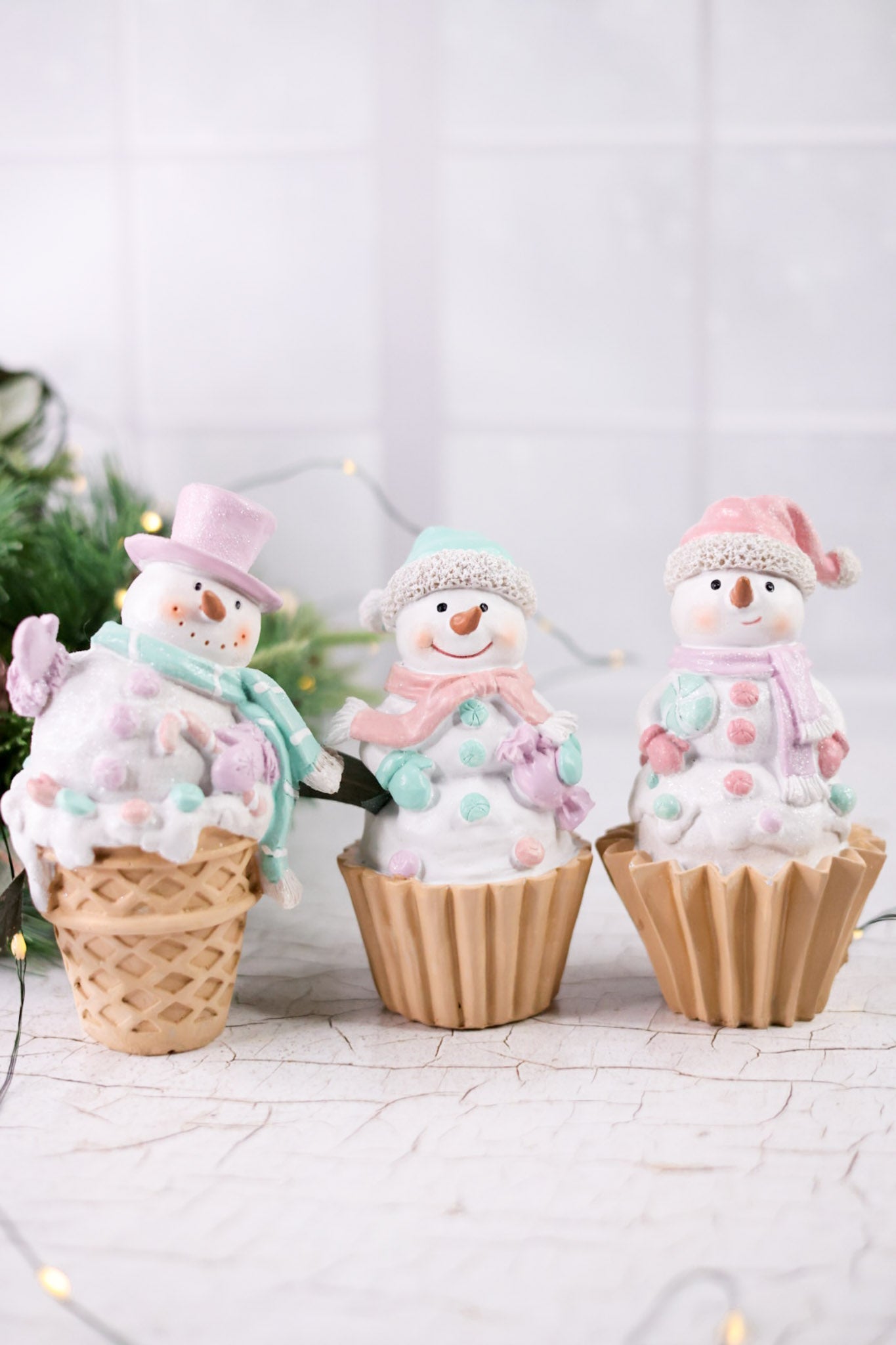 Resin Cupcake Snowman Tabletop Decorations (3 Styles) - Whiskey Skies - YOUNG'S INC