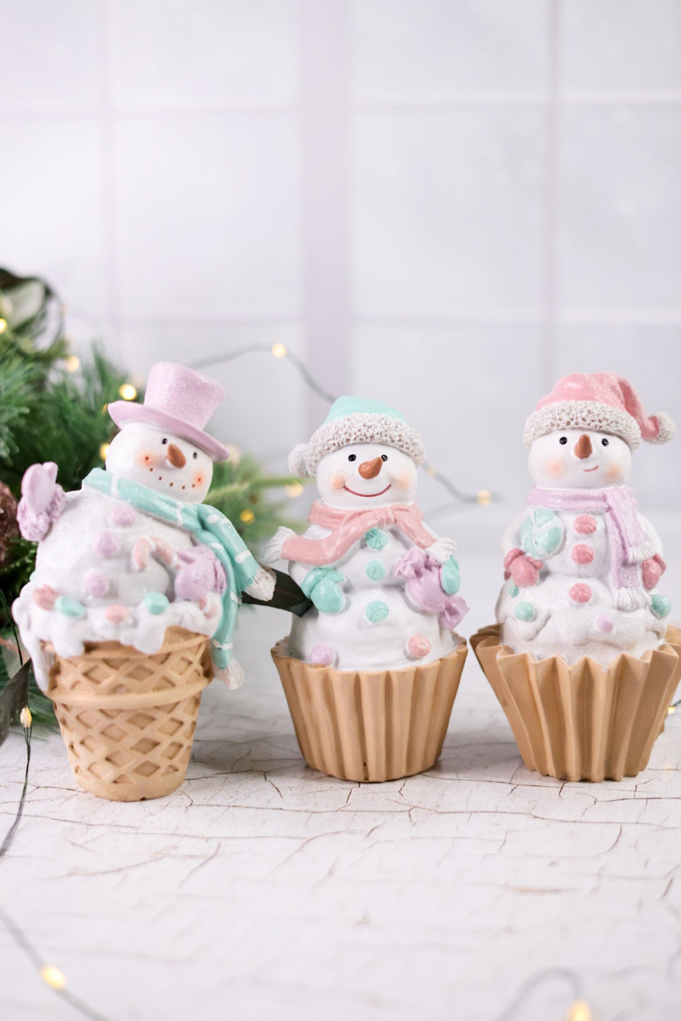Resin Cupcake Snowman Tabletop Decorations (3 Styles) - Whiskey Skies - YOUNG'S INC