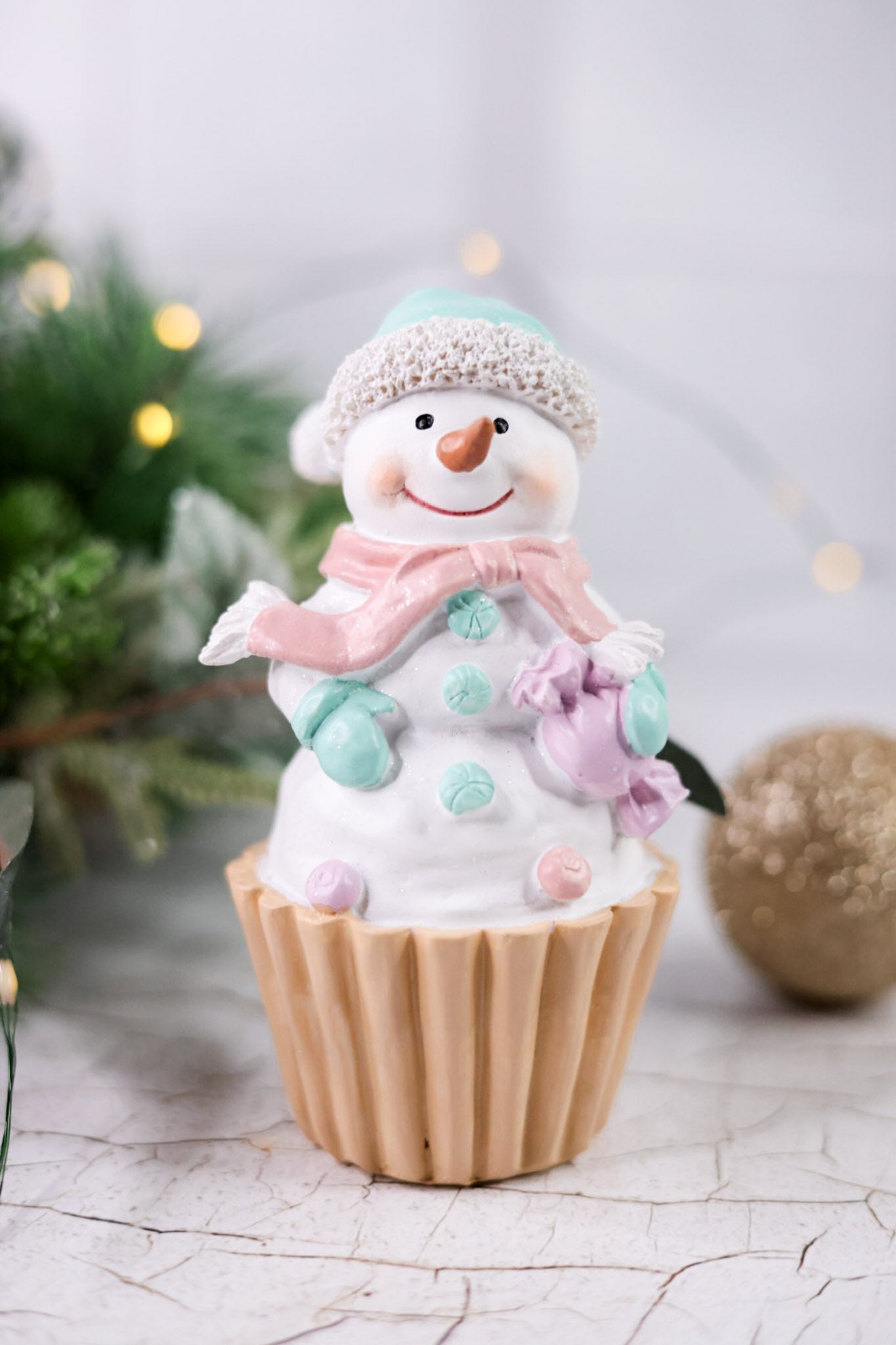 Resin Cupcake Snowman Tabletop Decorations (3 Styles) - Whiskey Skies - YOUNG'S INC