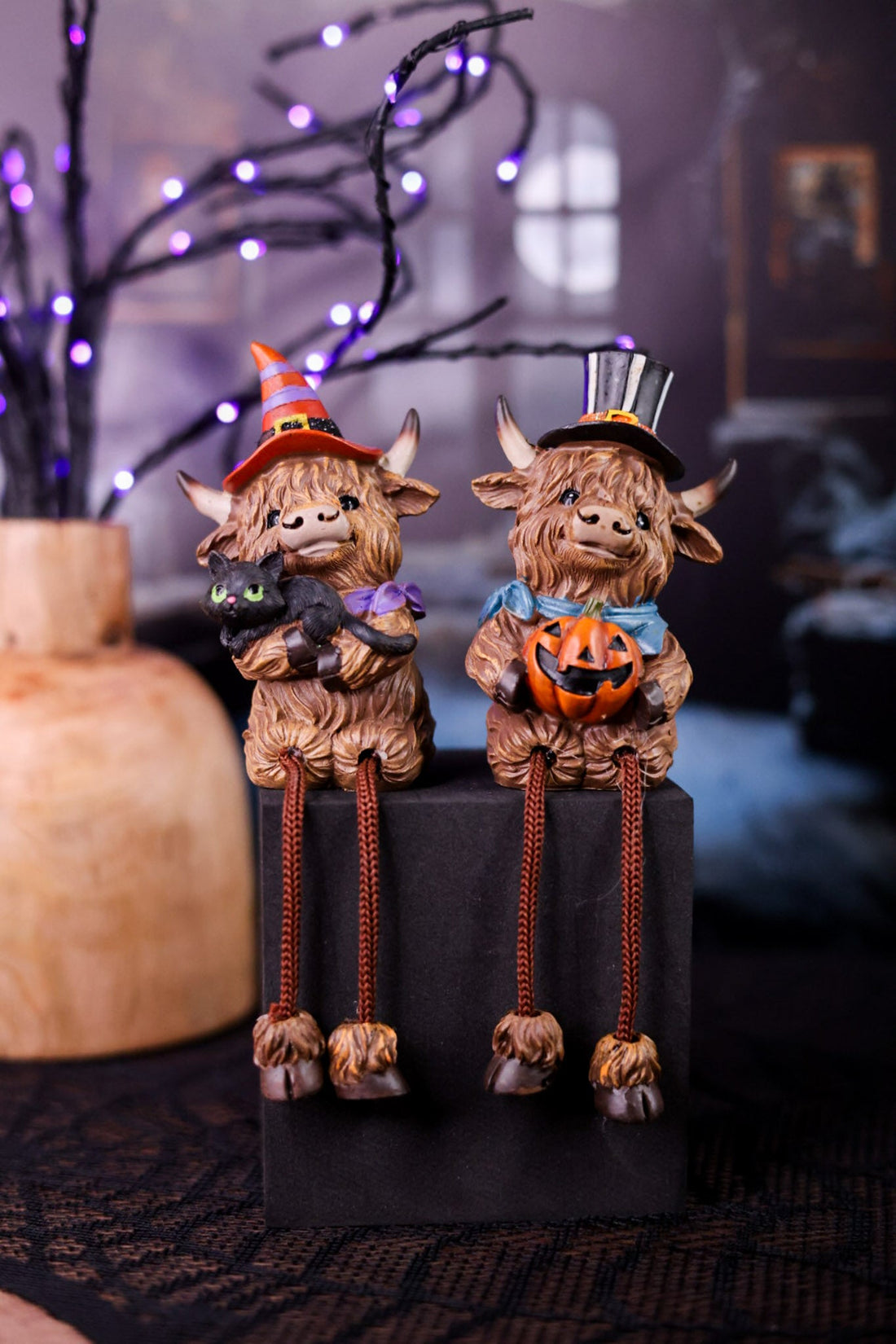 Resin Halloween Highland Cow Shelf Sitter Decorations (2 Styles) - Whiskey Skies - GERSON COMPANIES