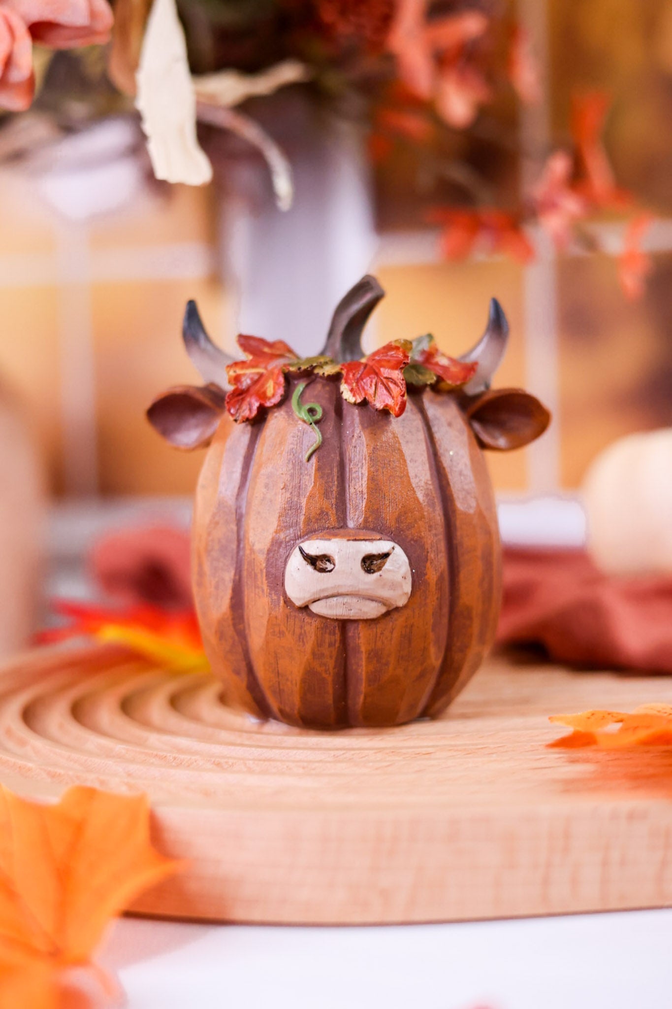 Resin Harvest Highland Cow Head Pumpkin (2 Styles) - Whiskey Skies - GERSON COMPANIES