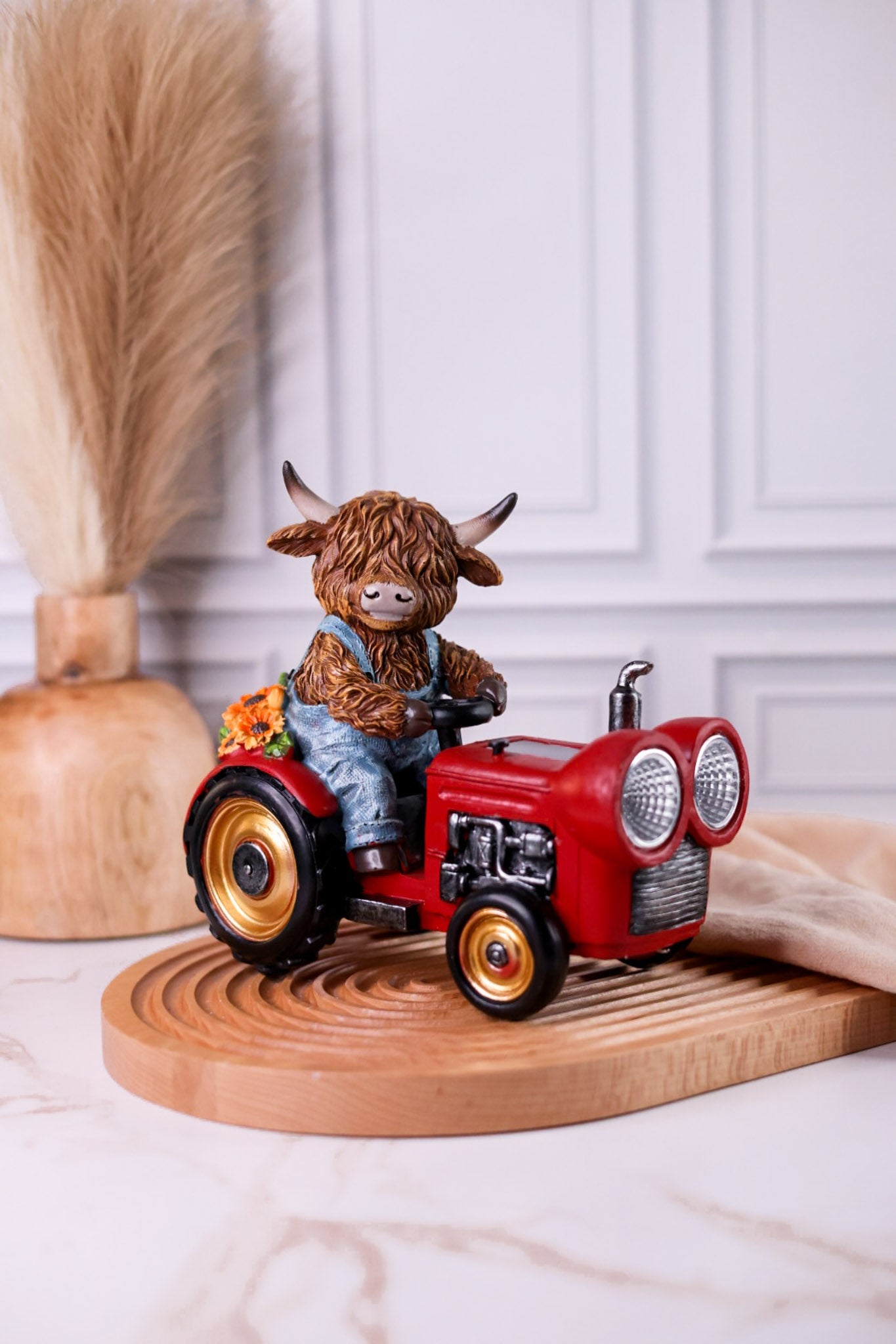 Resin Highland Cow Tractor With Solar Lights - Whiskey Skies - HANNA'S HANDIWORKS