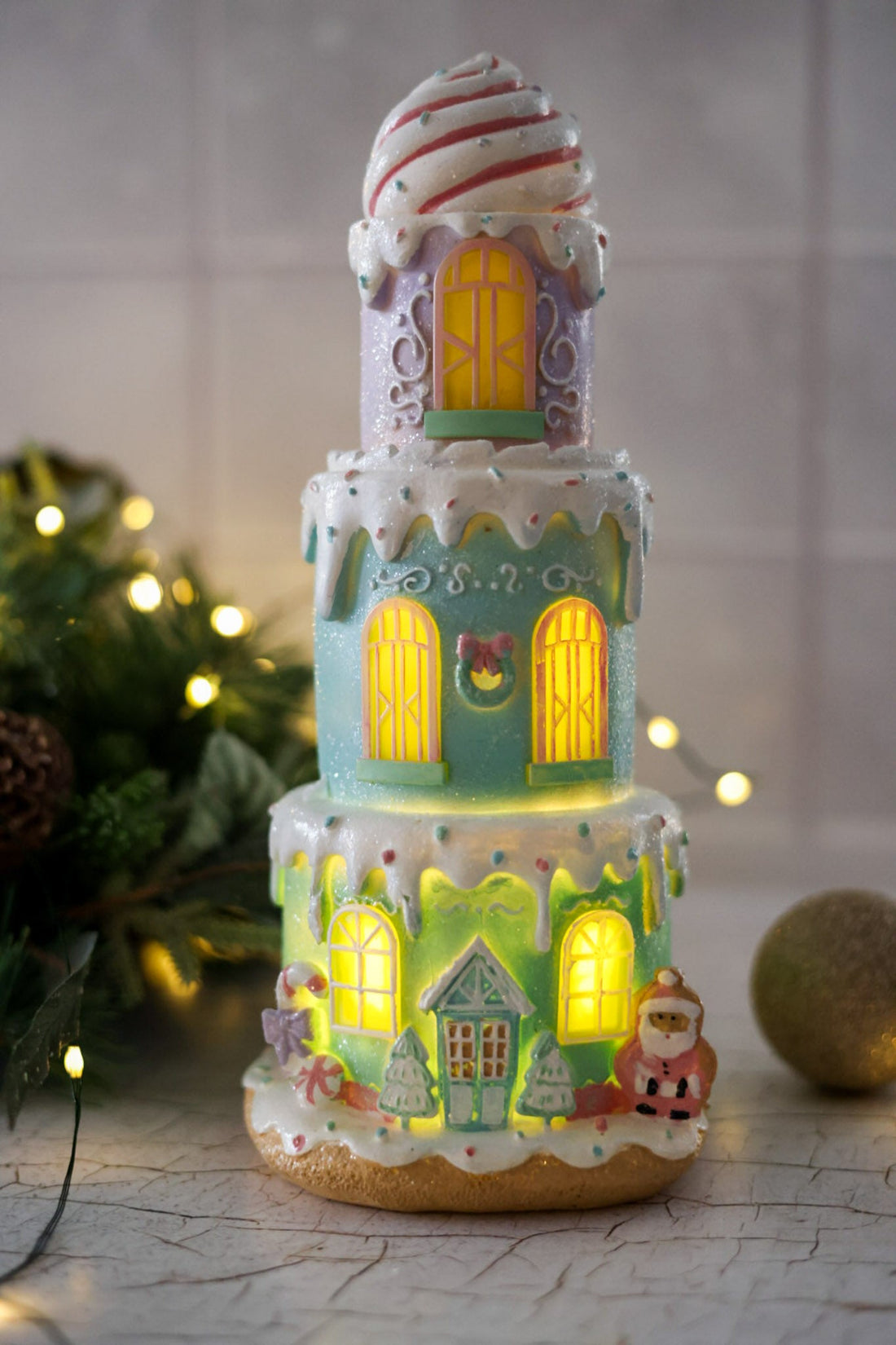 Resin Layered Cake Gingerbread Light Up LED House - Whiskey Skies - YOUNG'S INC