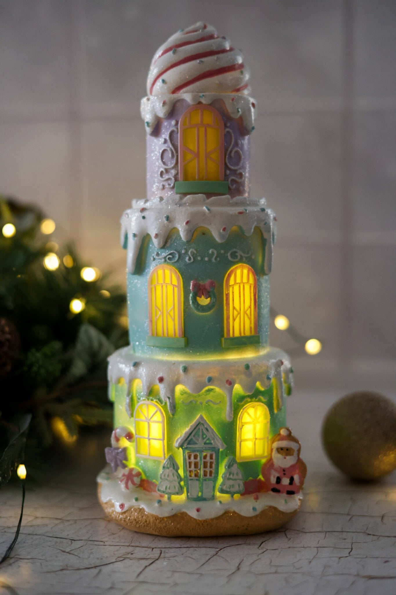Resin Layered Cake Gingerbread Light Up LED House - Whiskey Skies - YOUNG'S INC