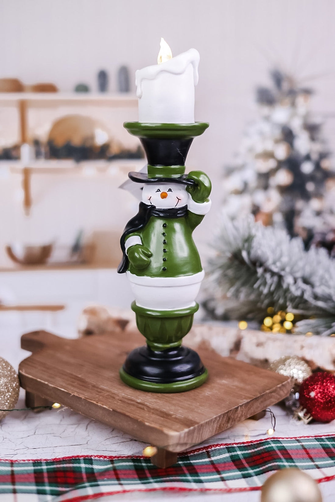 Resin Snowman LED Pillar Candle (2 Styles) - Whiskey Skies - YOUNG'S INC