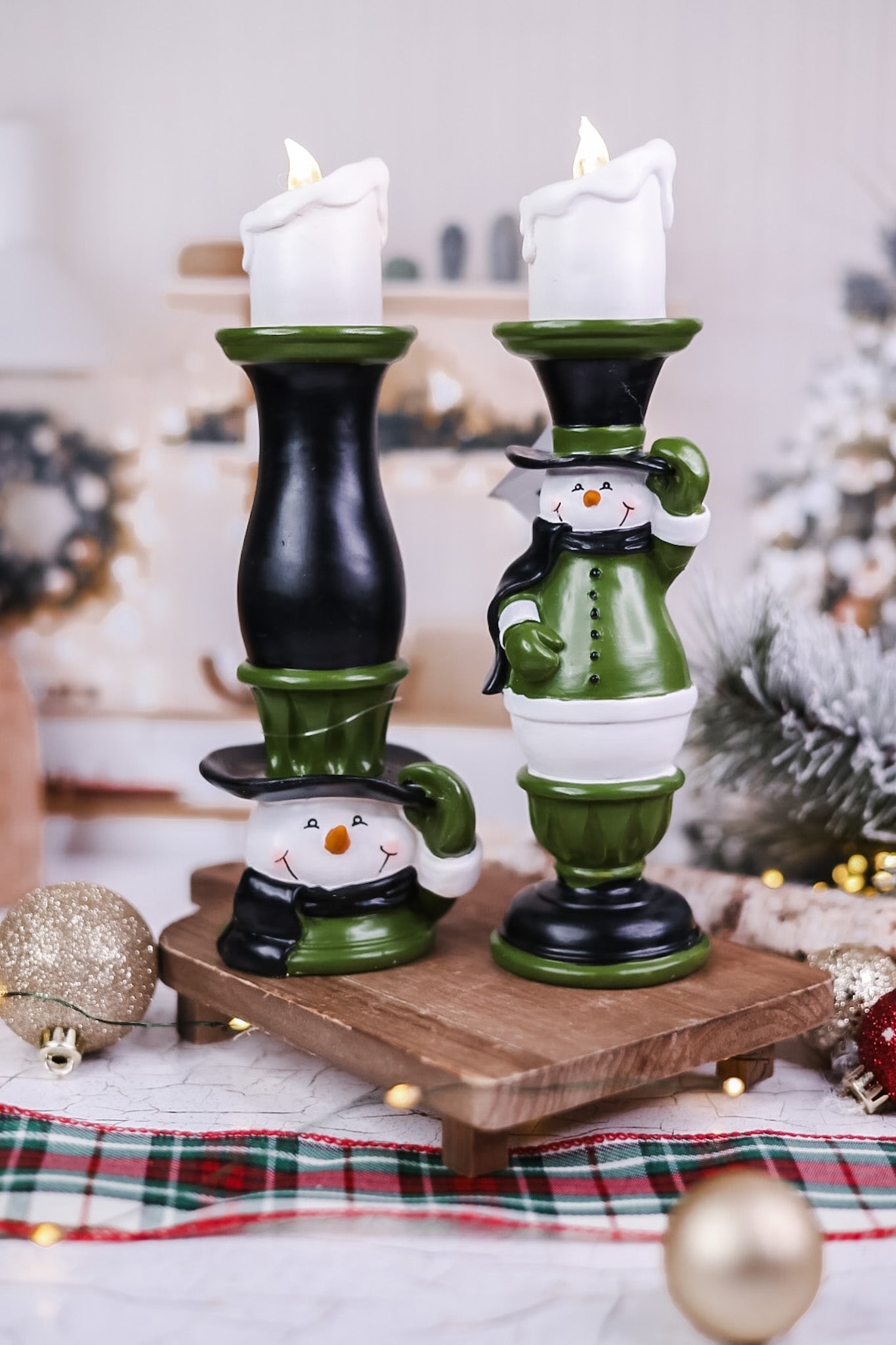 Resin Snowman LED Pillar Candle (2 Styles) - Whiskey Skies - YOUNG'S INC