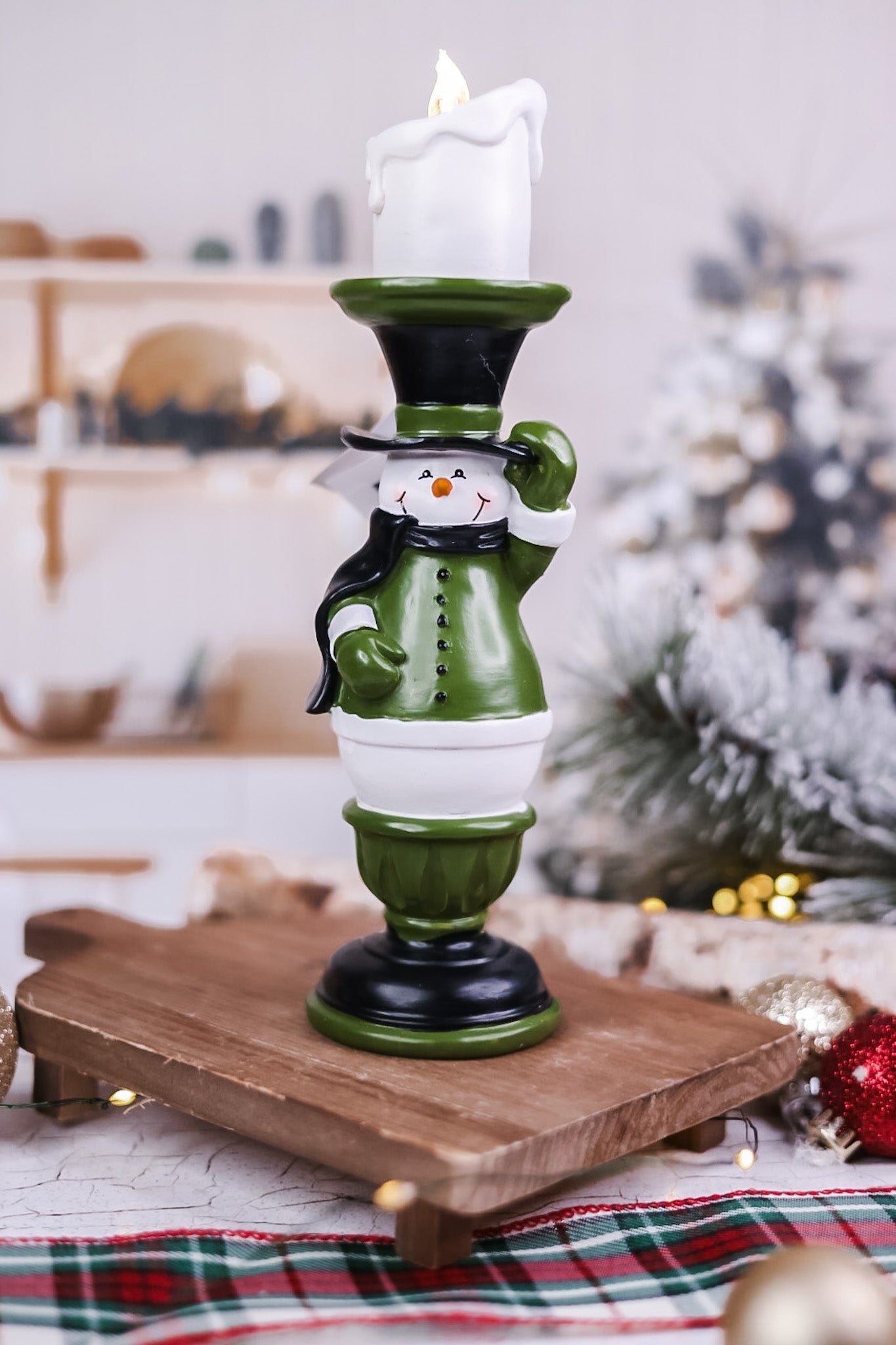 Resin Snowman LED Pillar Candle (2 Styles) - Whiskey Skies - YOUNG'S INC