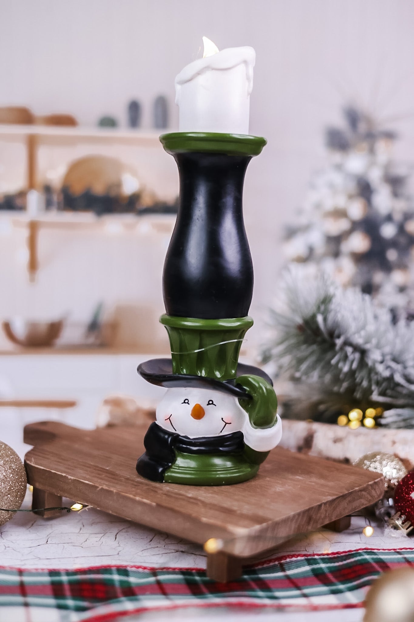 Resin Snowman LED Pillar Candle (2 Styles) - Whiskey Skies - YOUNG'S INC