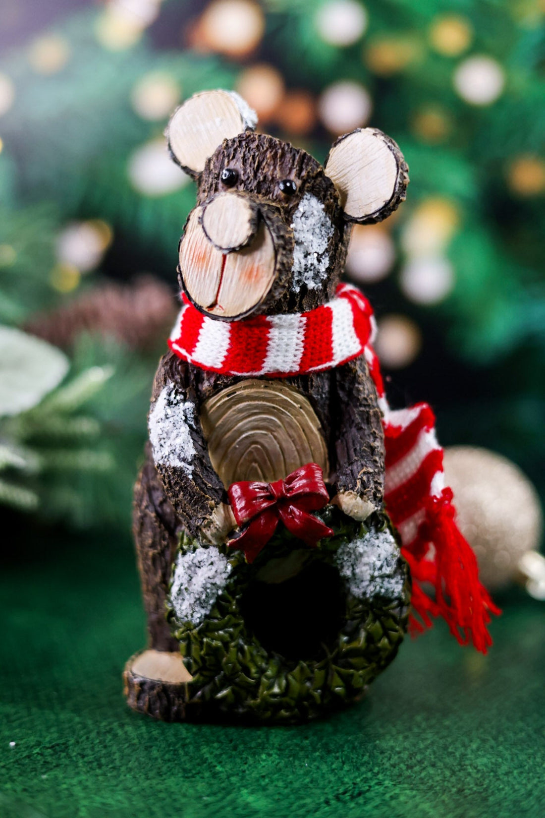 Resin Wood Bark Finish Bear Tabletop Christmas Decor (2 Styles) - Whiskey Skies - YOUNG'S INC