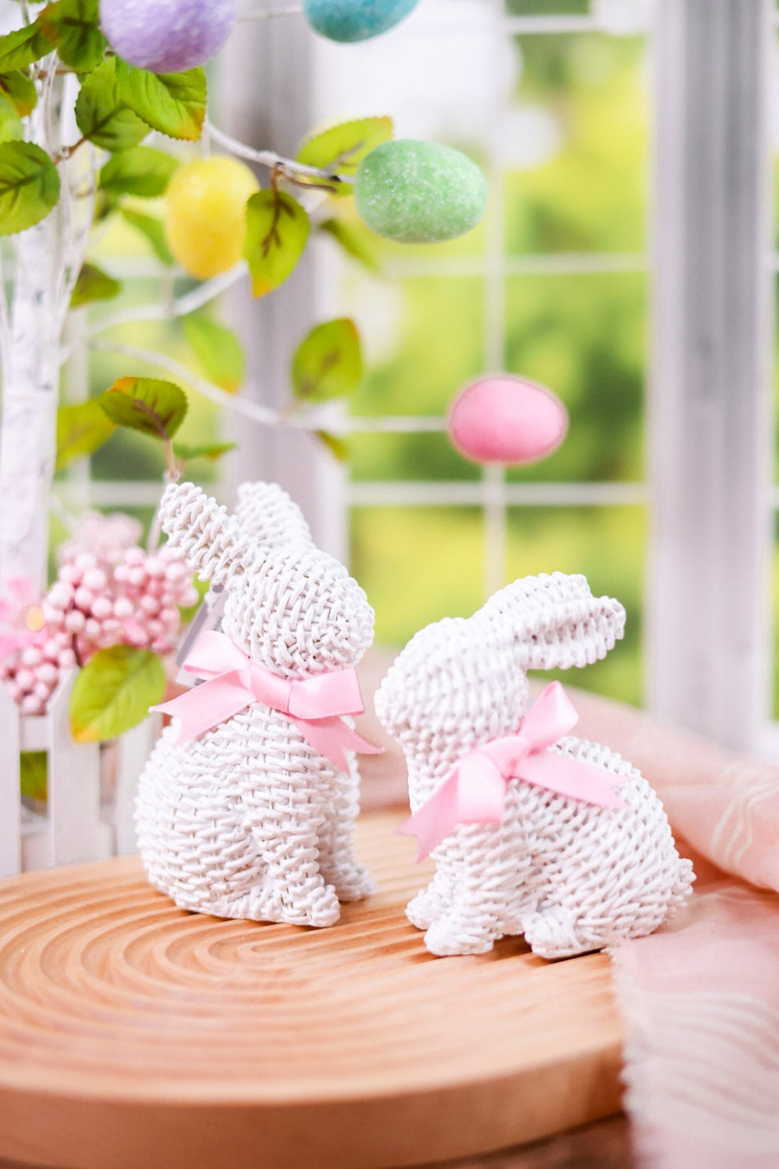 Resin Woven Bunnies with Bows (2 Styles) - Whiskey Skies - RAZ IMPORTS