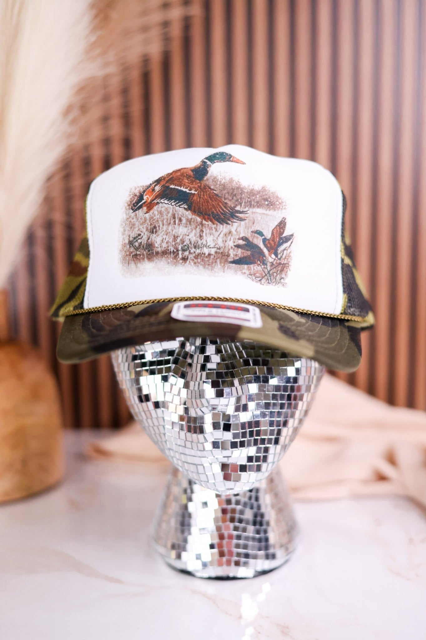 Retro Duck Blind Camo Trucker Snapback Hat - Whiskey Skies - THE LATTIMORE CLAIM