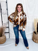 Retro Mocha Floral Print Blouse With Contrasting Trim - Whiskey Skies - ODDI