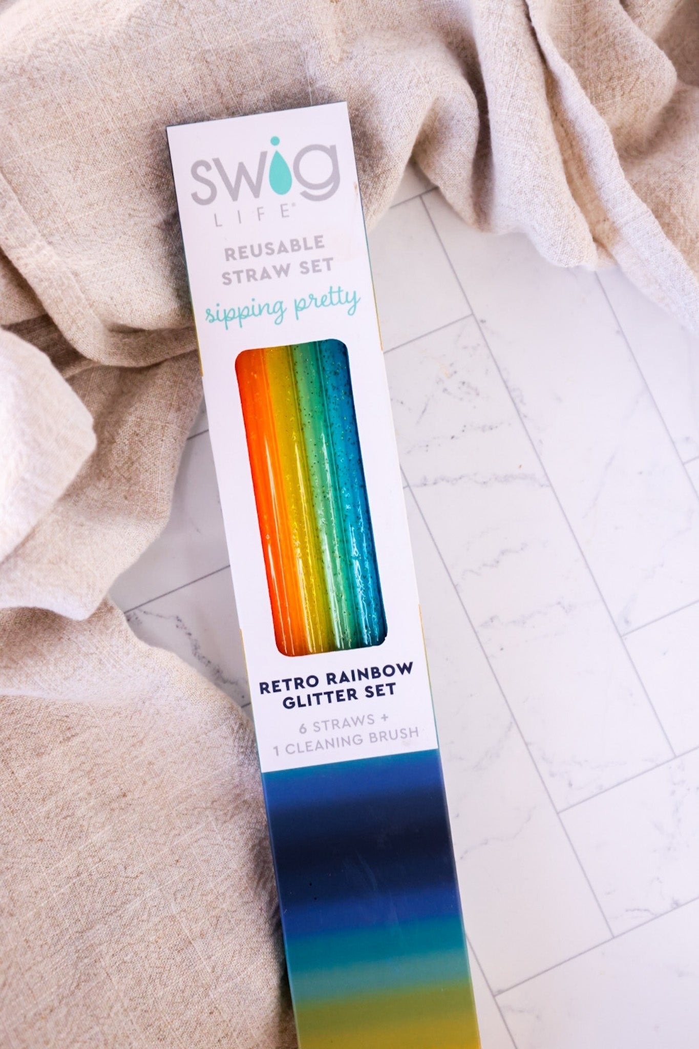 Retro Rainbow Glitter Reusable Straw Set - Whiskey Skies - SWIG LIFE
