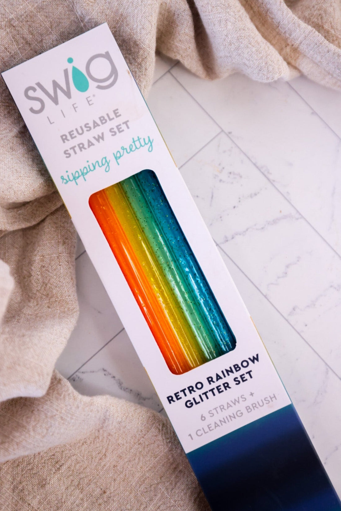 Retro Rainbow Glitter Reusable Straw Set - Whiskey Skies - SWIG LIFE