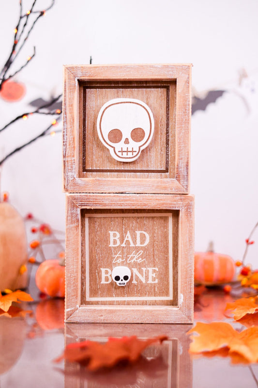 Reversible "Bad to the Bone" Sign in Wooden Frame - Whiskey Skies - ADAMS & CO