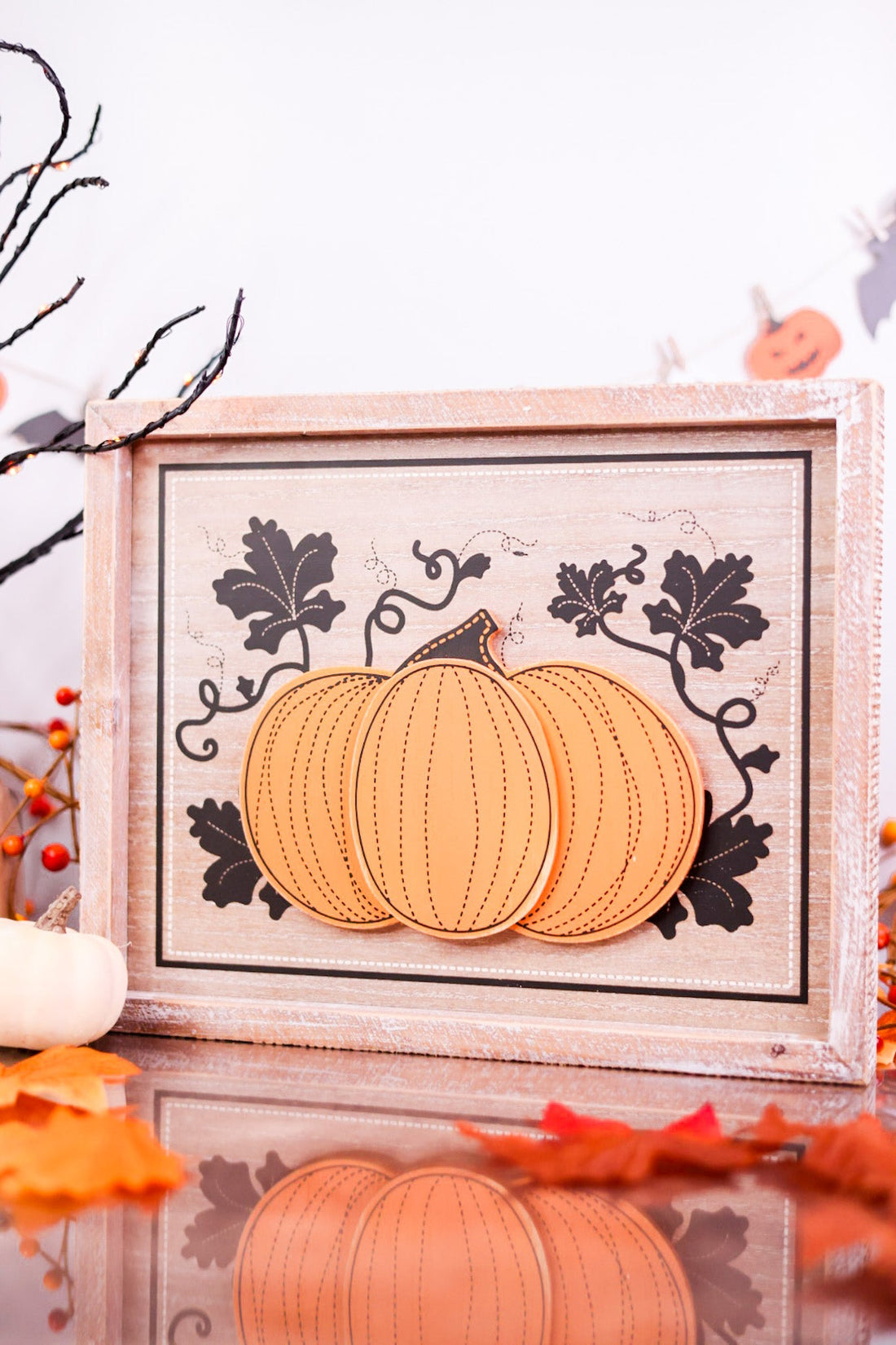 Reversible Bird Cage and Pumpkin Sign in Wooden Frame - Whiskey Skies - ADAMS & CO