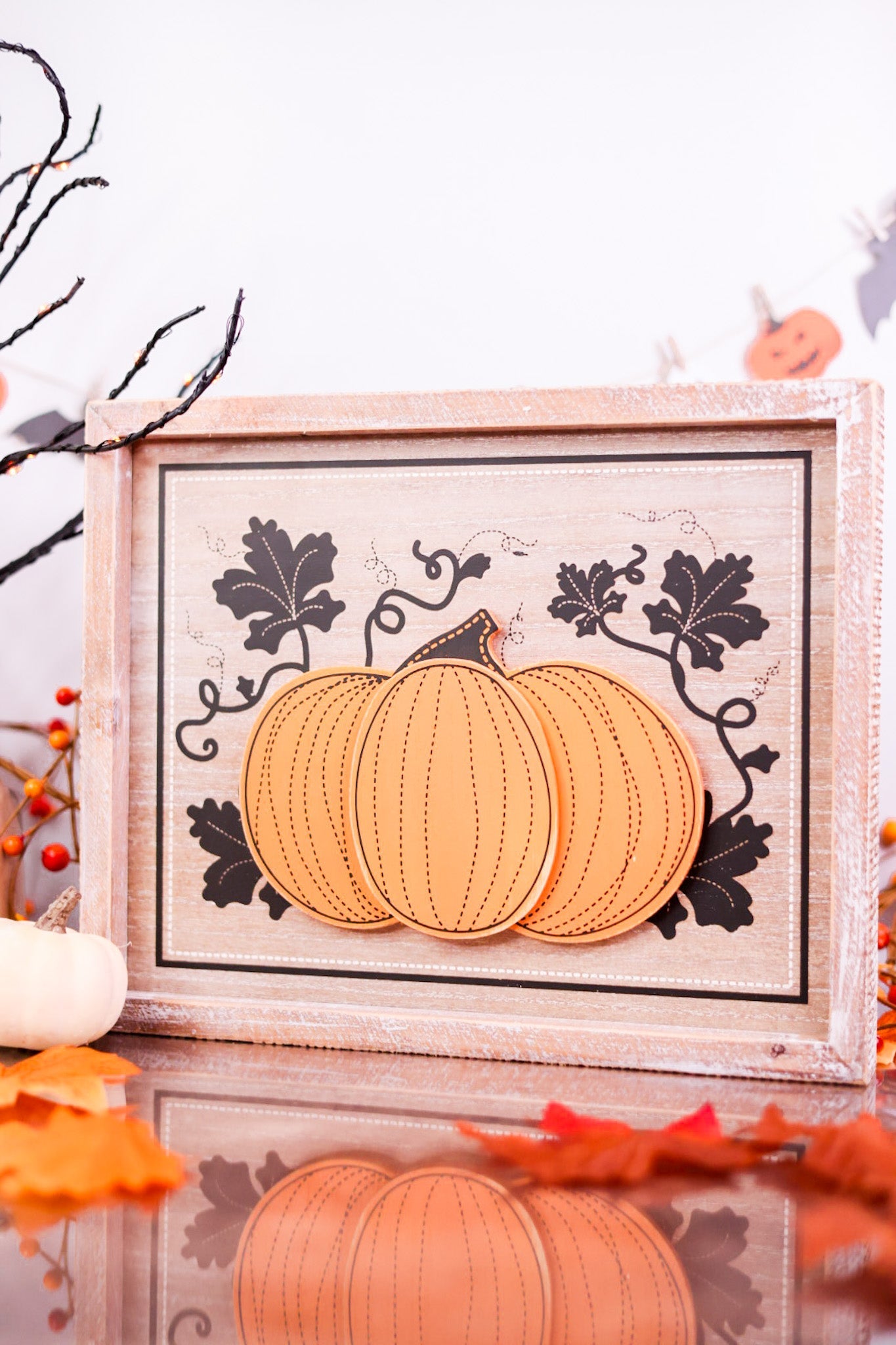 Reversible Bird Cage and Pumpkin Sign in Wooden Frame - Whiskey Skies - ADAMS & CO