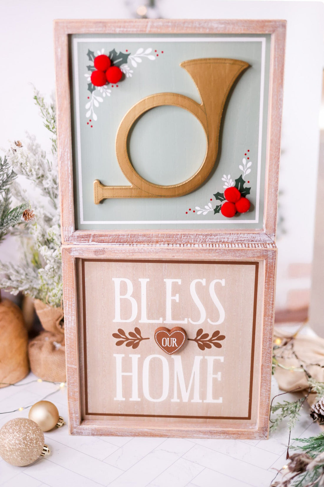 Reversible Bless/Horn Wooden Framed Sign - Whiskey Skies - ADAMS & CO