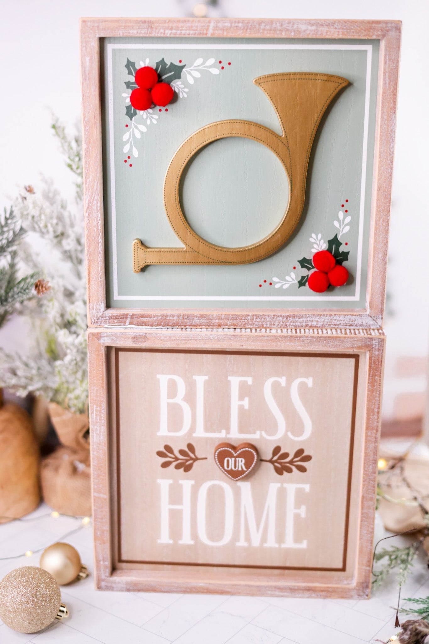 Reversible Bless/Horn Wooden Framed Sign - Whiskey Skies - ADAMS & CO