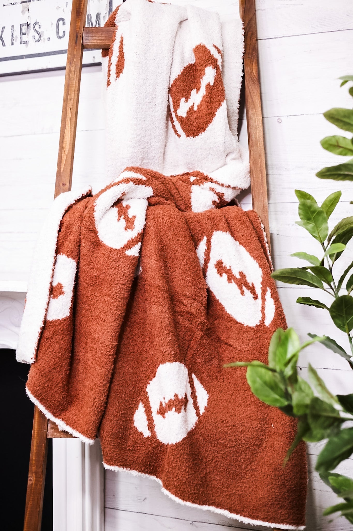 Reversible Brown and White Cozy Football Blanket - Whiskey Skies - BIESTER BLESSINGS BOUTIQUE