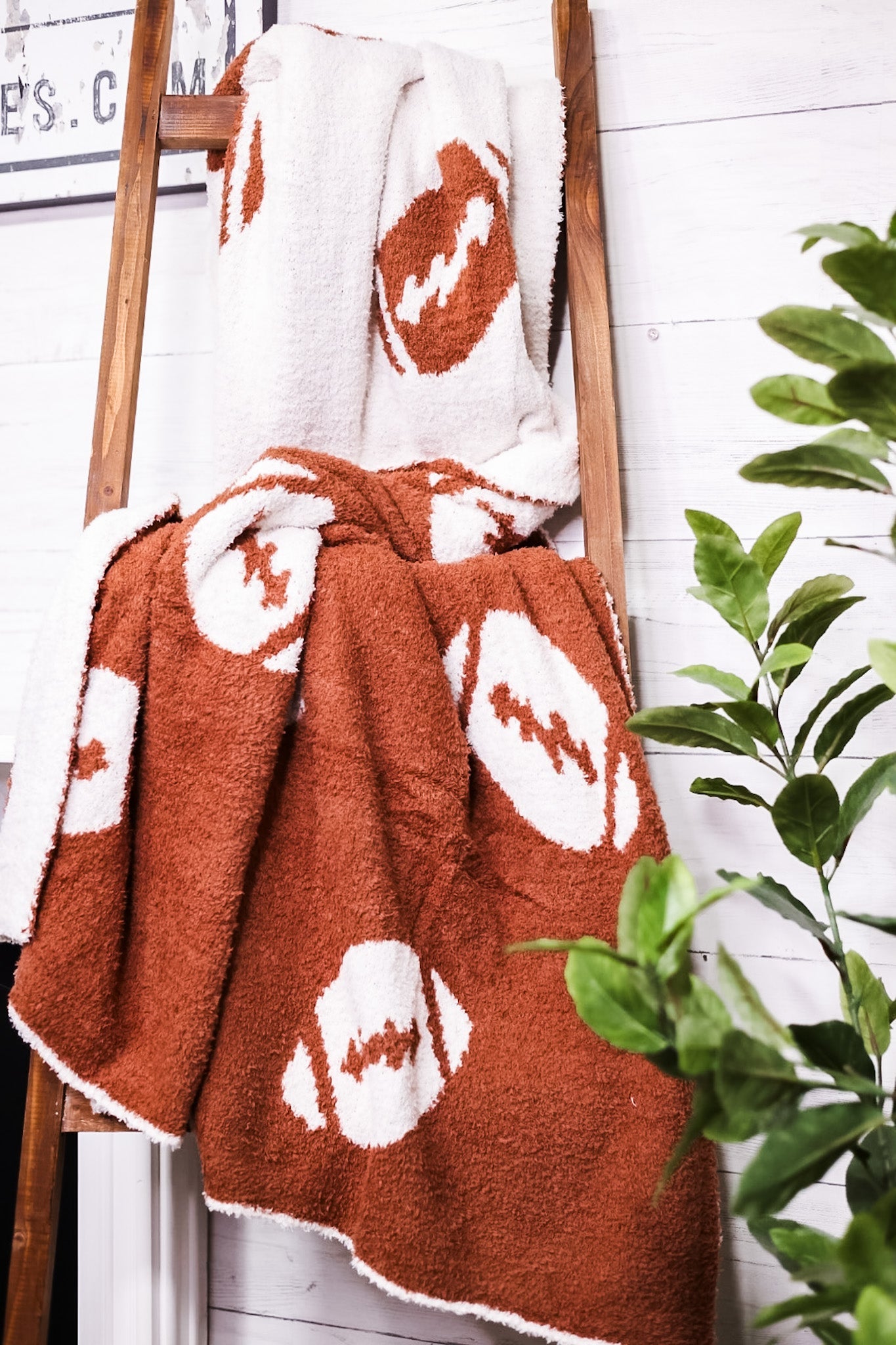 Reversible Brown and White Cozy Football Blanket - Whiskey Skies - BIESTER BLESSINGS BOUTIQUE