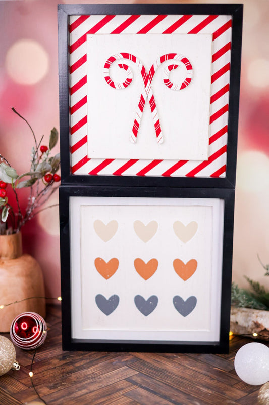 Reversible Candy Cane/Hearts Wooden Framed Sign - Whiskey Skies - ADAMS & CO