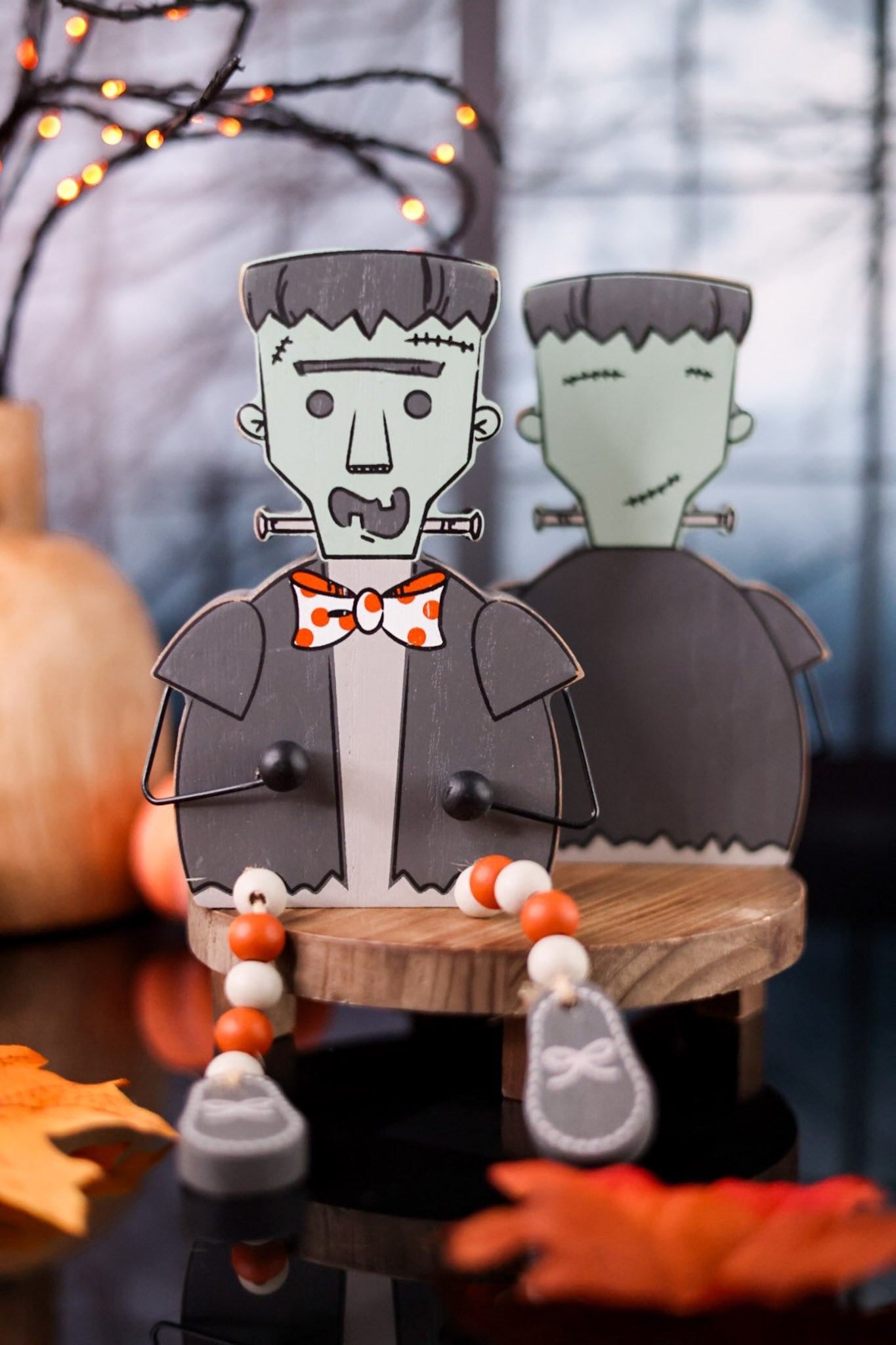 Reversible Chunky Wood Frankenstein Sitter W/ Beads - Whiskey Skies - ADAMS & CO